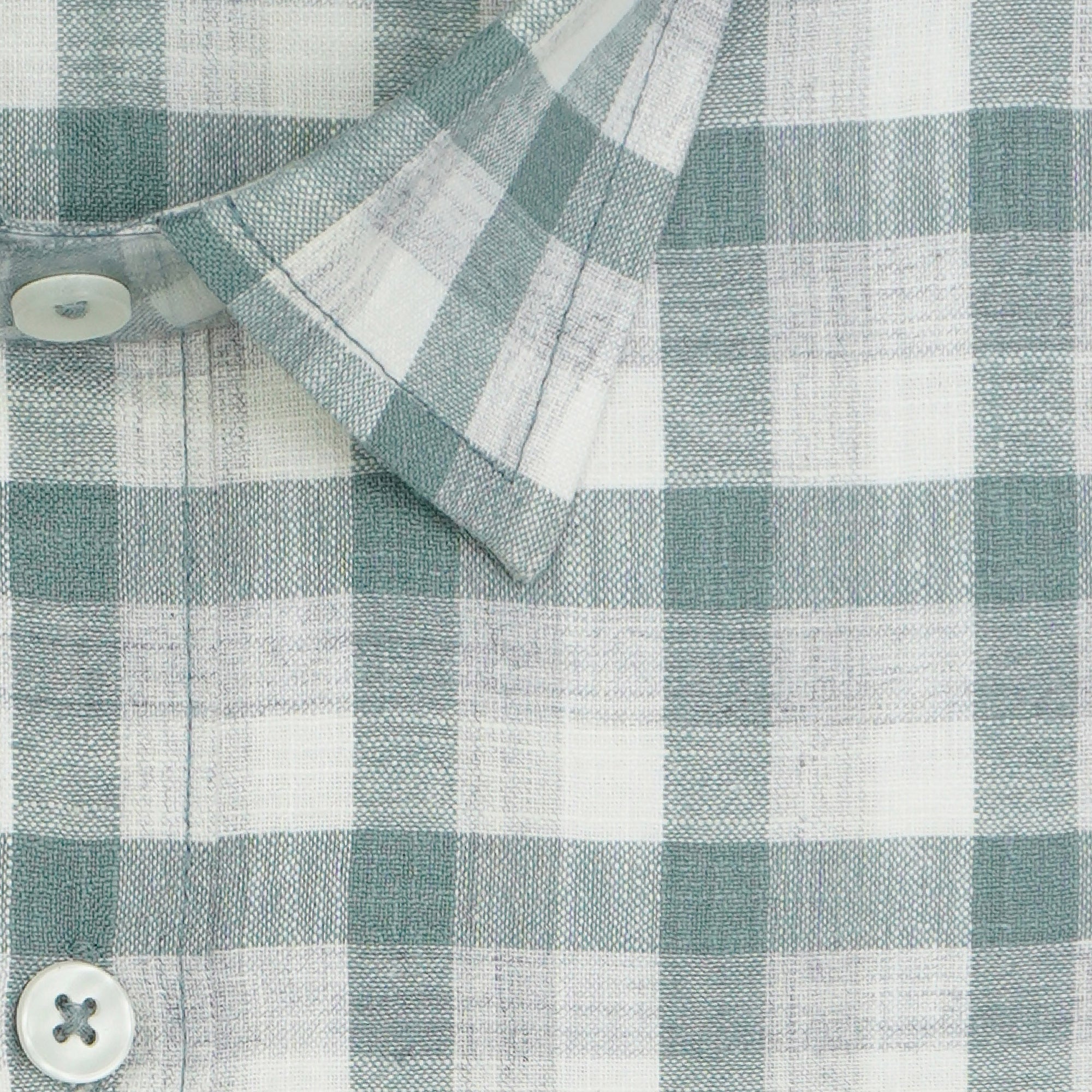 Men's Cotton Linen Checkered Half Sleeves Shirt (Green)