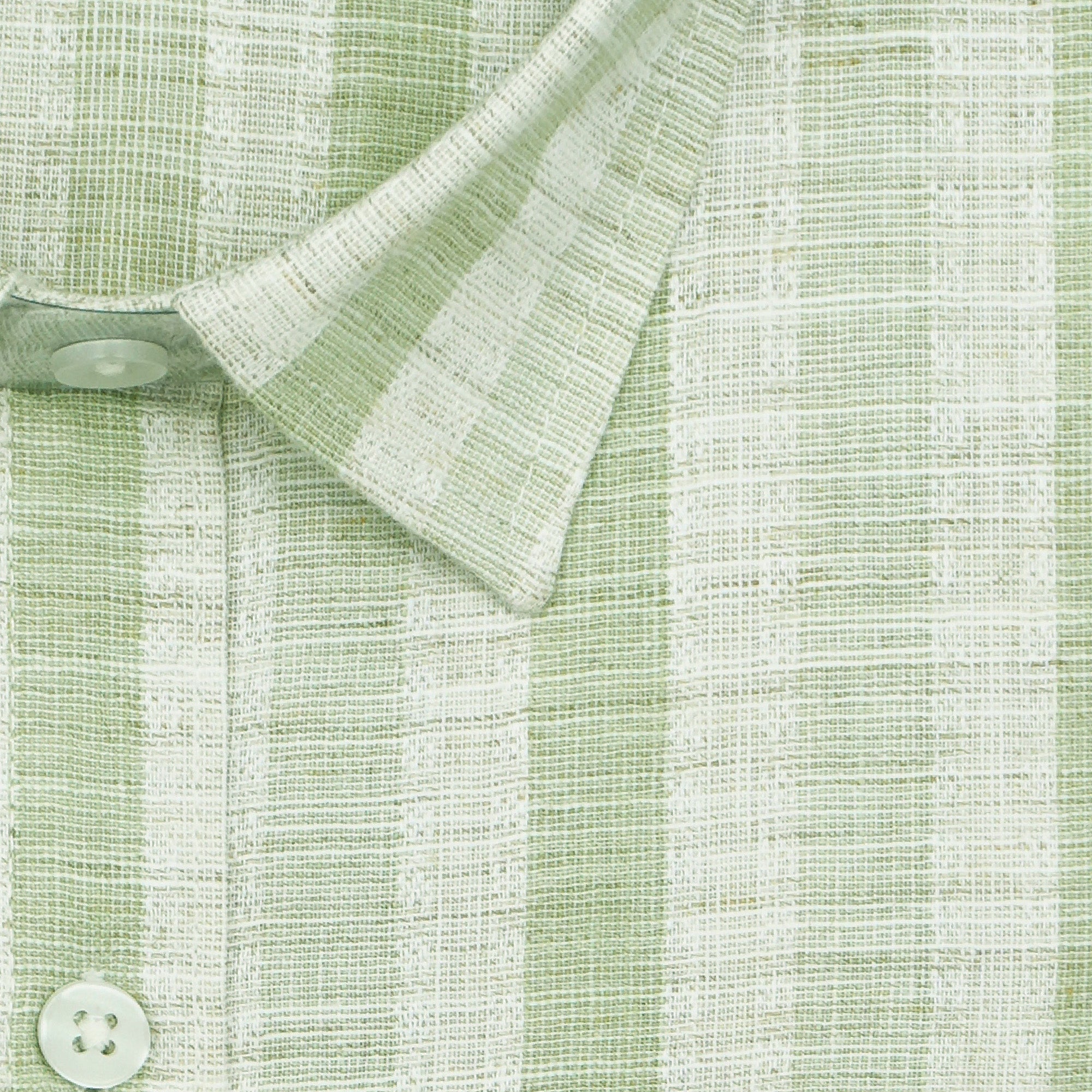 Men's Cotton Linen Striped Half Sleeves Shirt (Green)