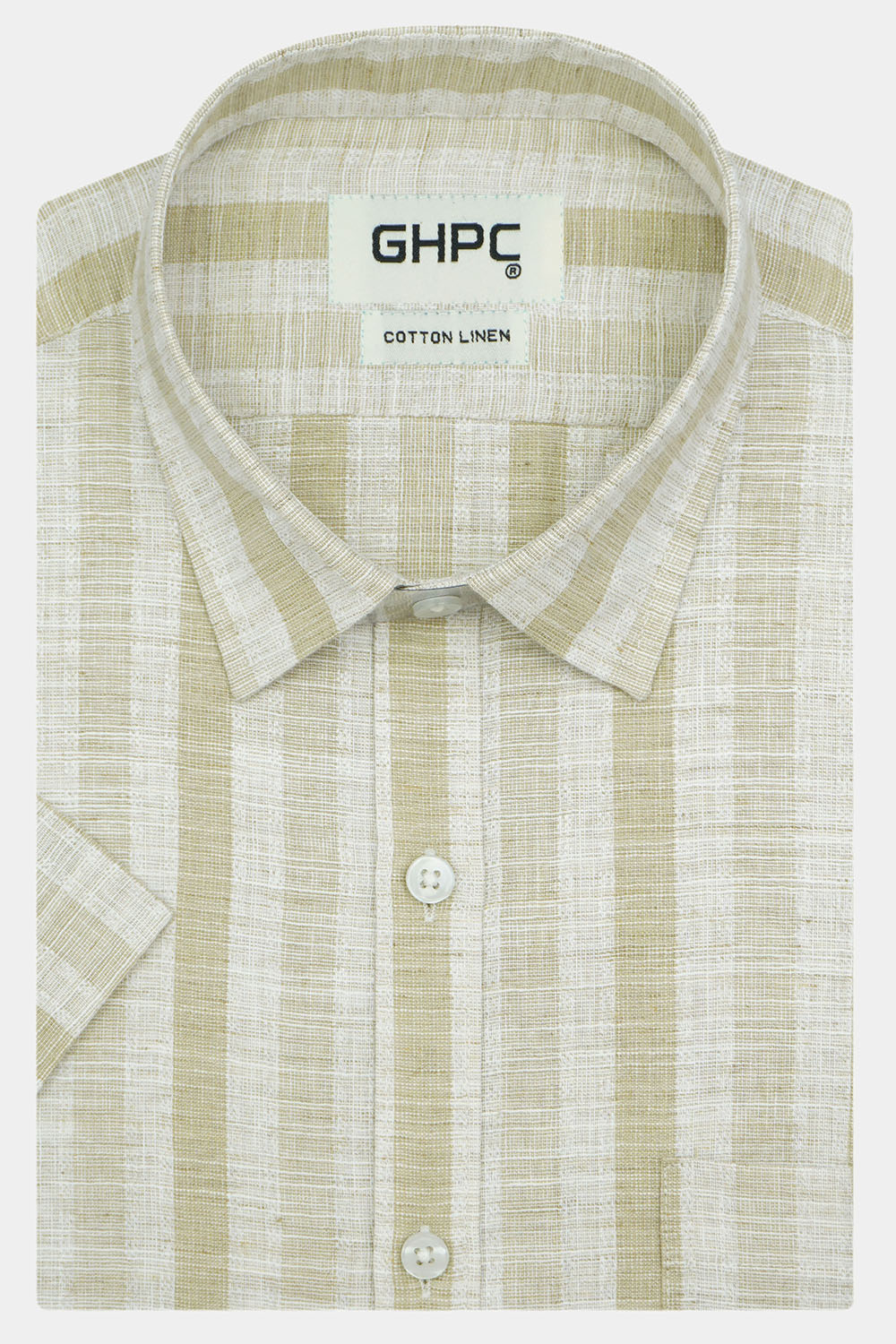Men's Cotton Linen Striped Half Sleeves Shirt (Gold)