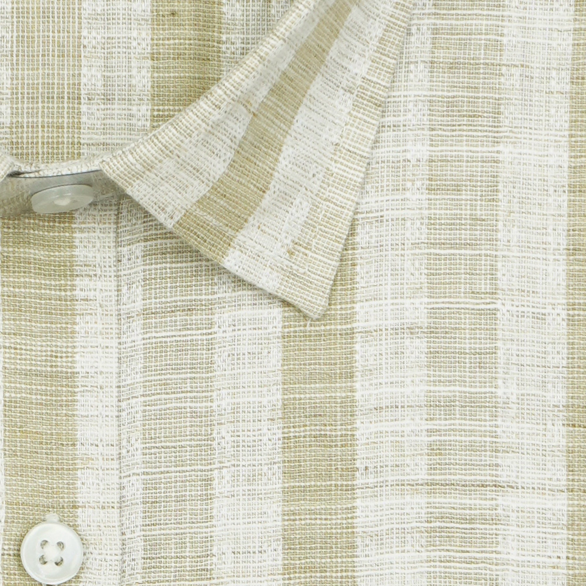 Men's Cotton Linen Striped Half Sleeves Shirt (Gold)