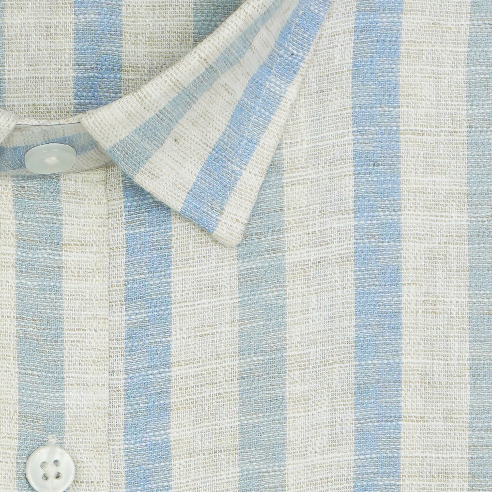 Men's Cotton Linen Striped Half Sleeves Shirt (Blue)