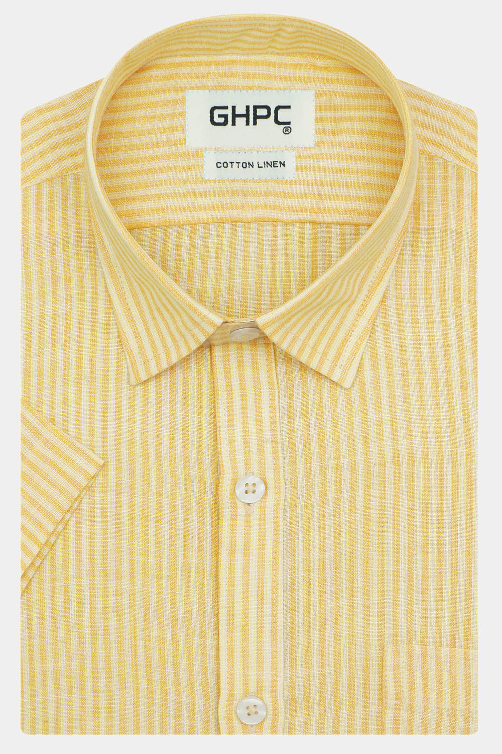 Men's Cotton Linen Striped Half Sleeves Shirt (Orange)