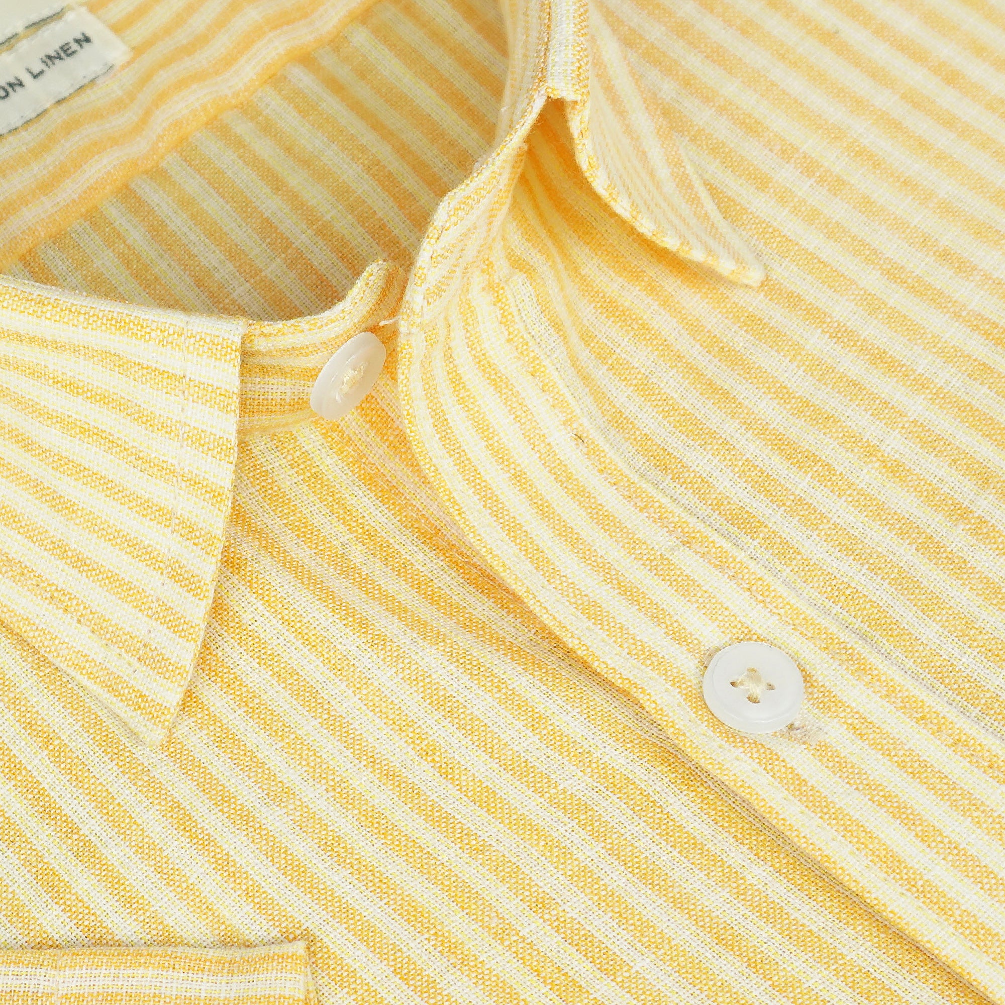 Men's Cotton Linen Striped Half Sleeves Shirt (Orange)