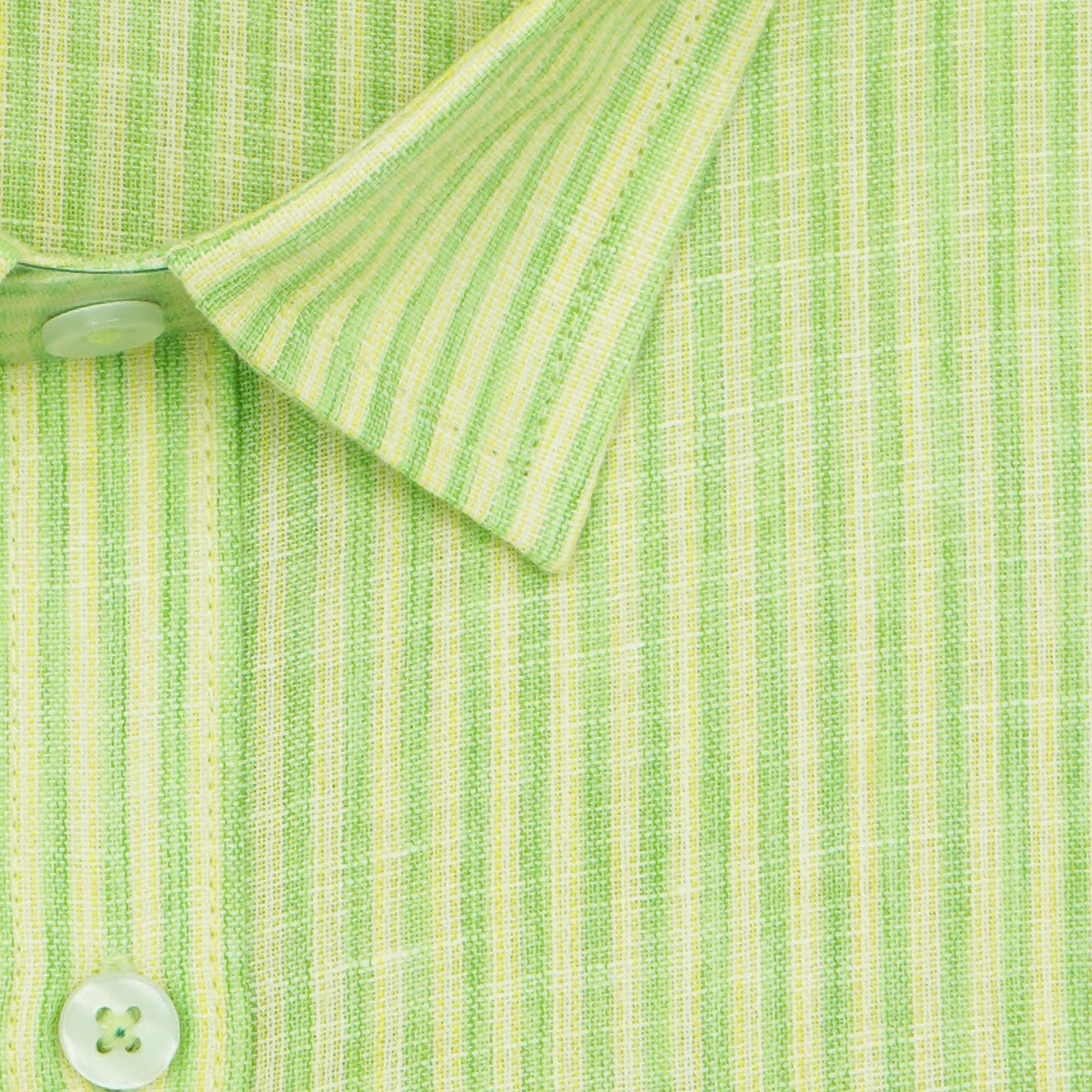 Men's Cotton Linen Striped Half Sleeves Shirt (Green)