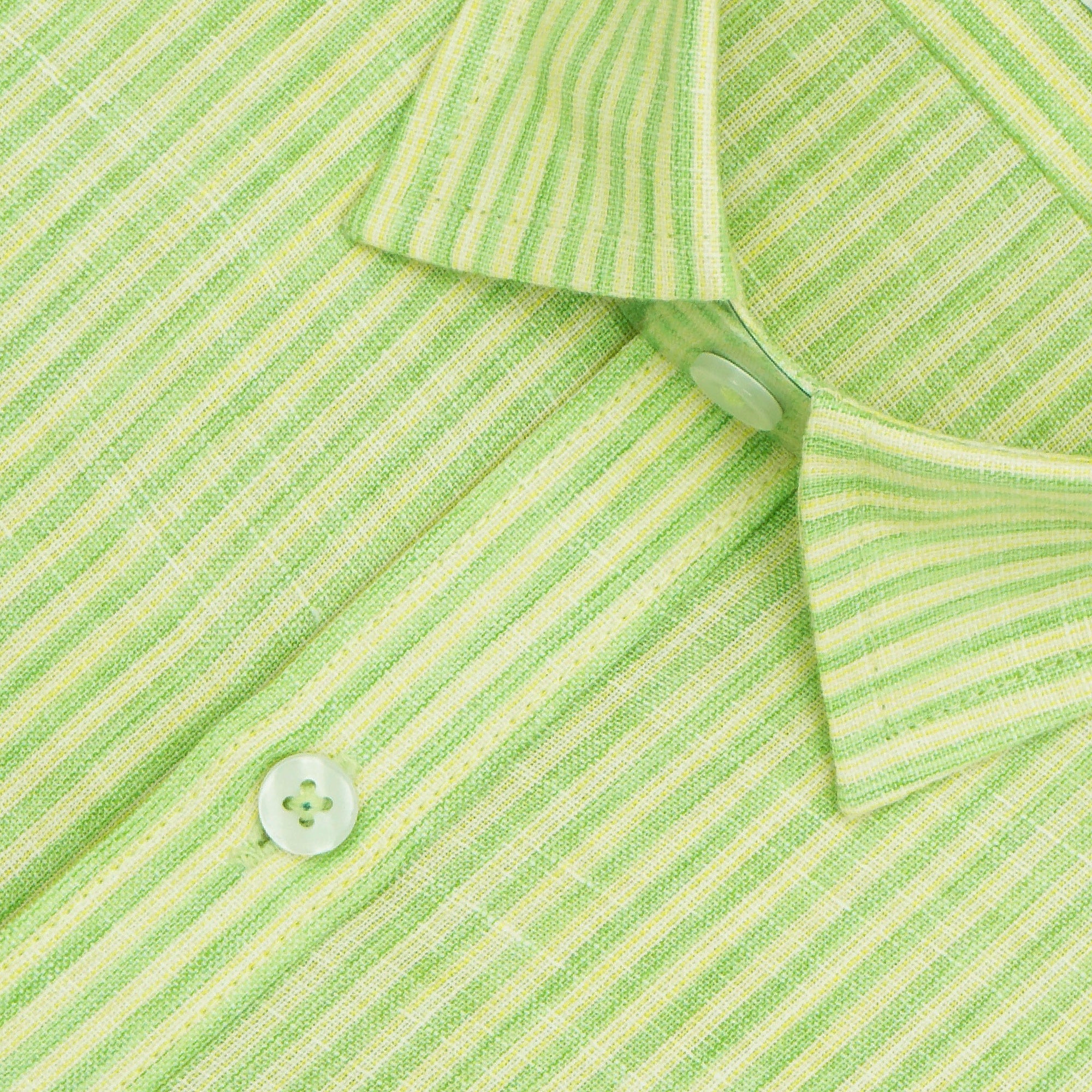 Men's Cotton Linen Striped Half Sleeves Shirt (Green)
