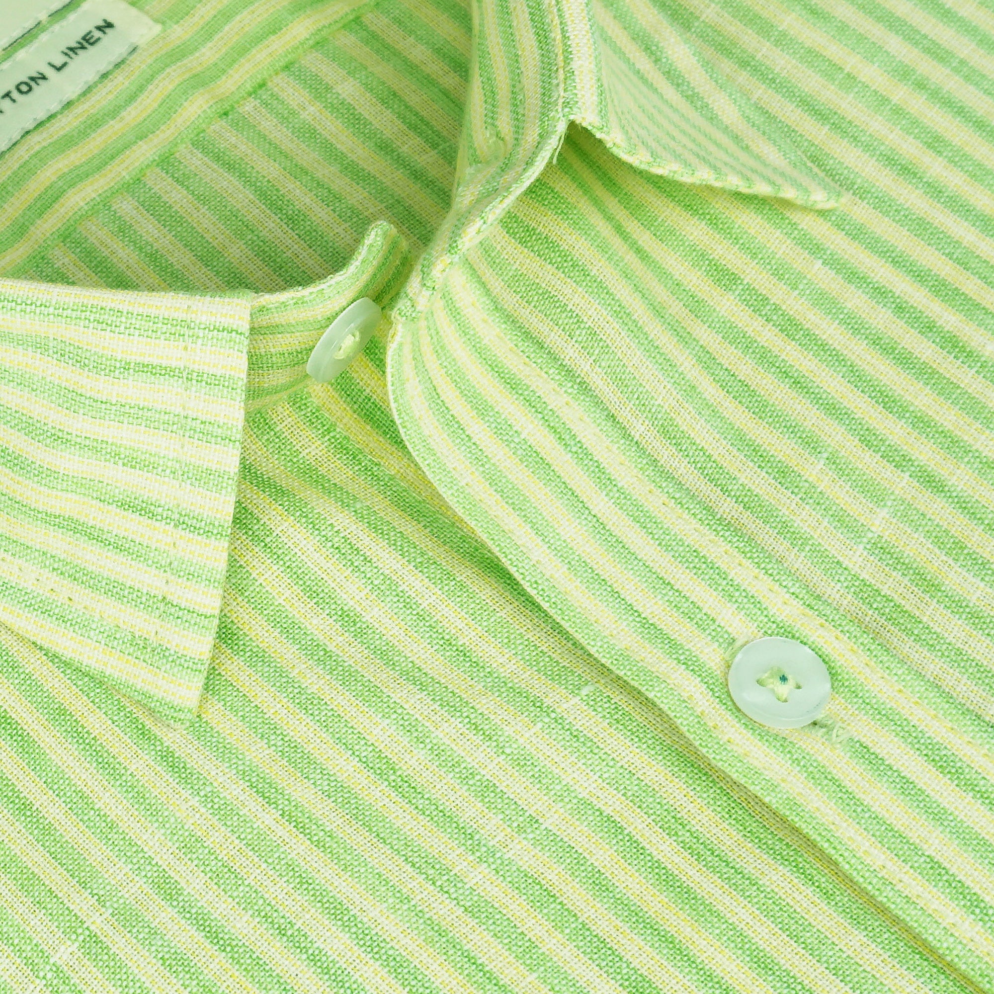 Men's Cotton Linen Striped Half Sleeves Shirt (Green)