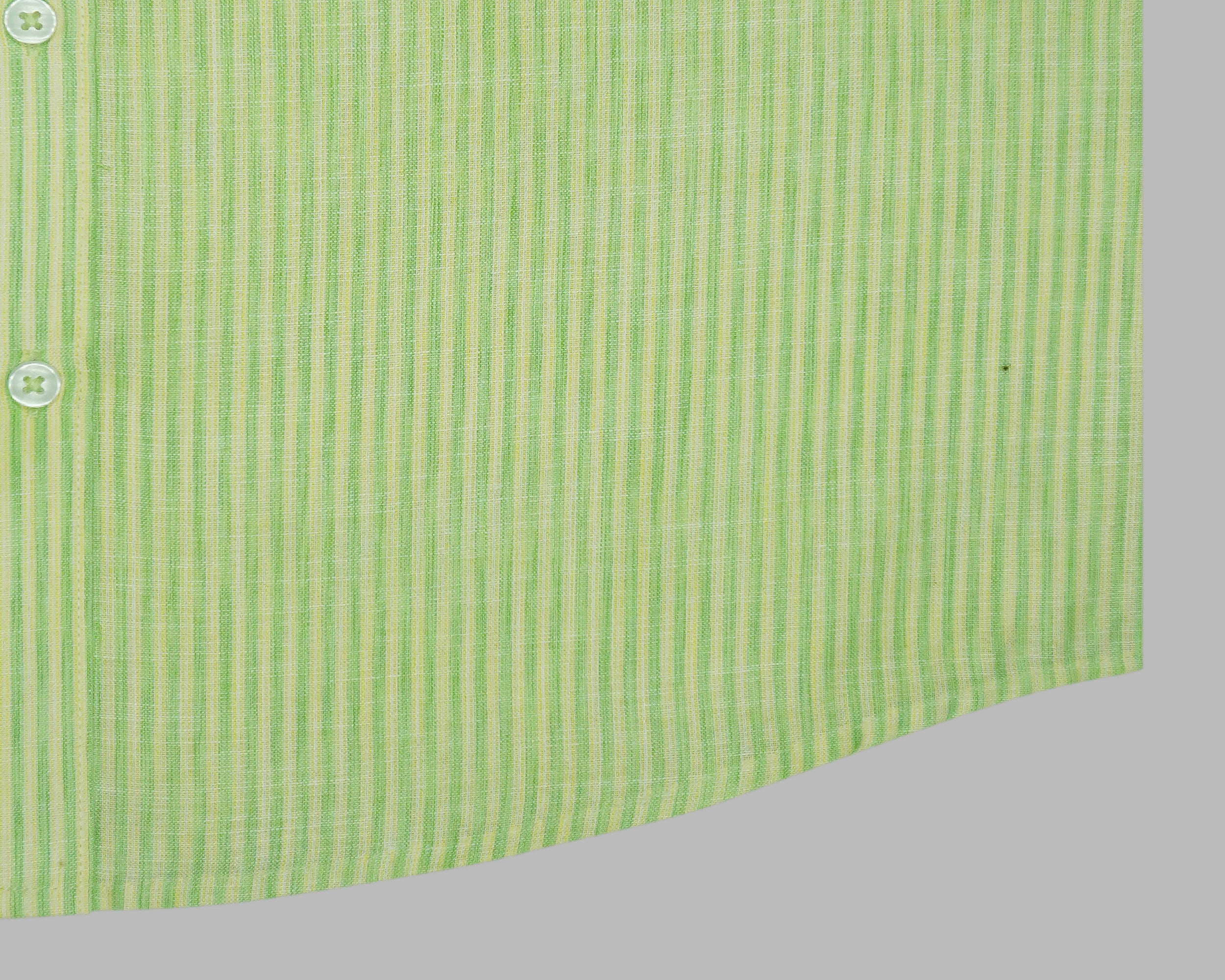 Men's Cotton Linen Striped Half Sleeves Shirt (Green)
