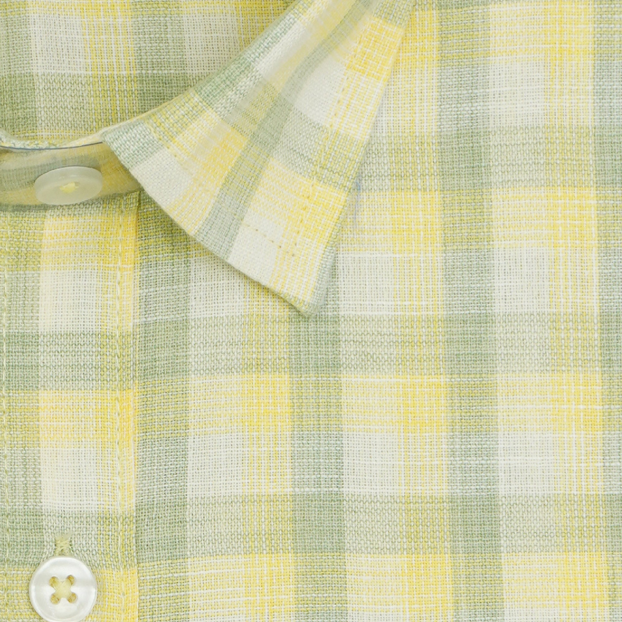 Men's Cotton Linen Checkered Half Sleeves Shirt (Yellow)