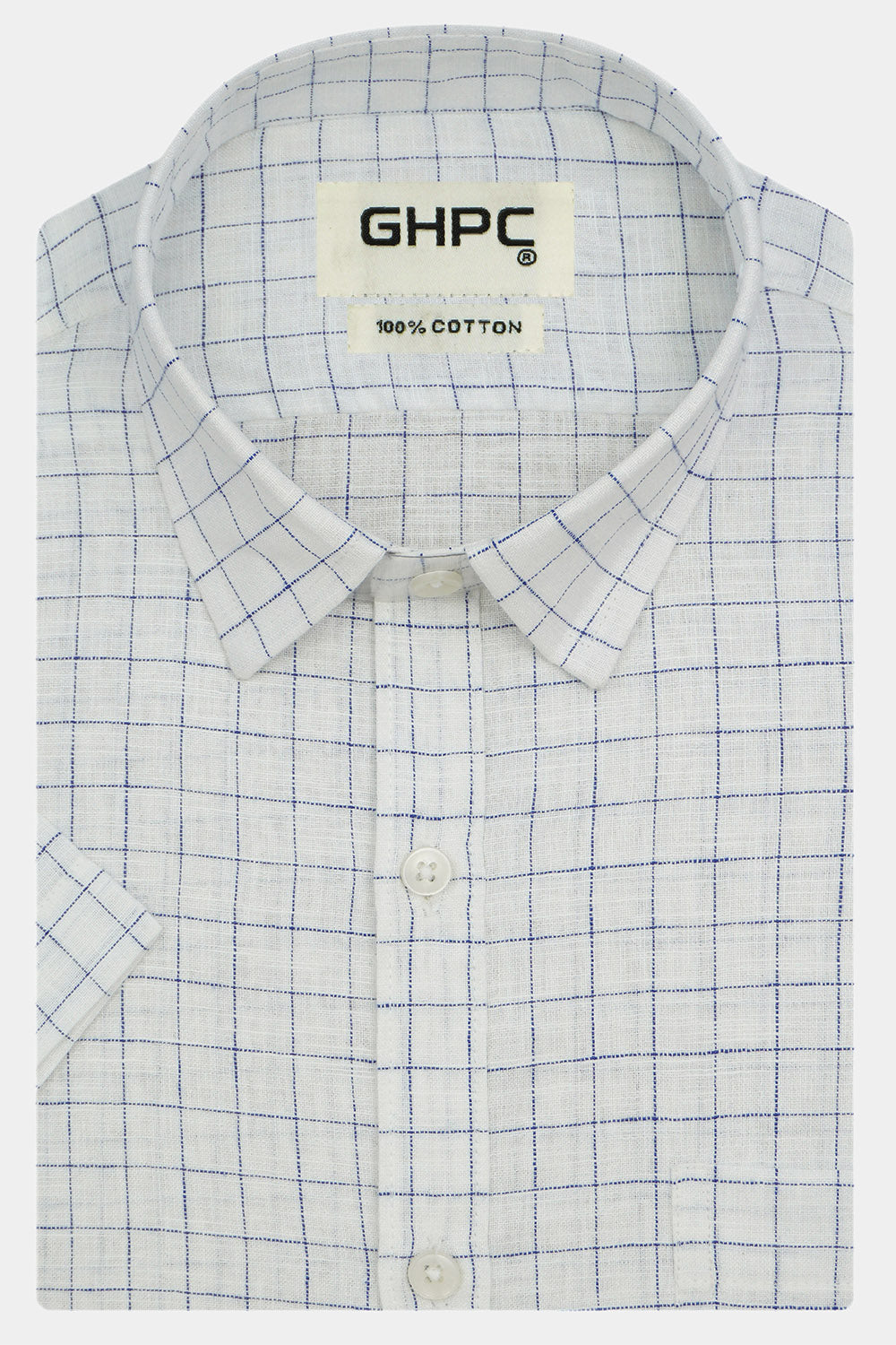 Men's 100% Cotton Checkered Half Sleeves Shirt (Blue)