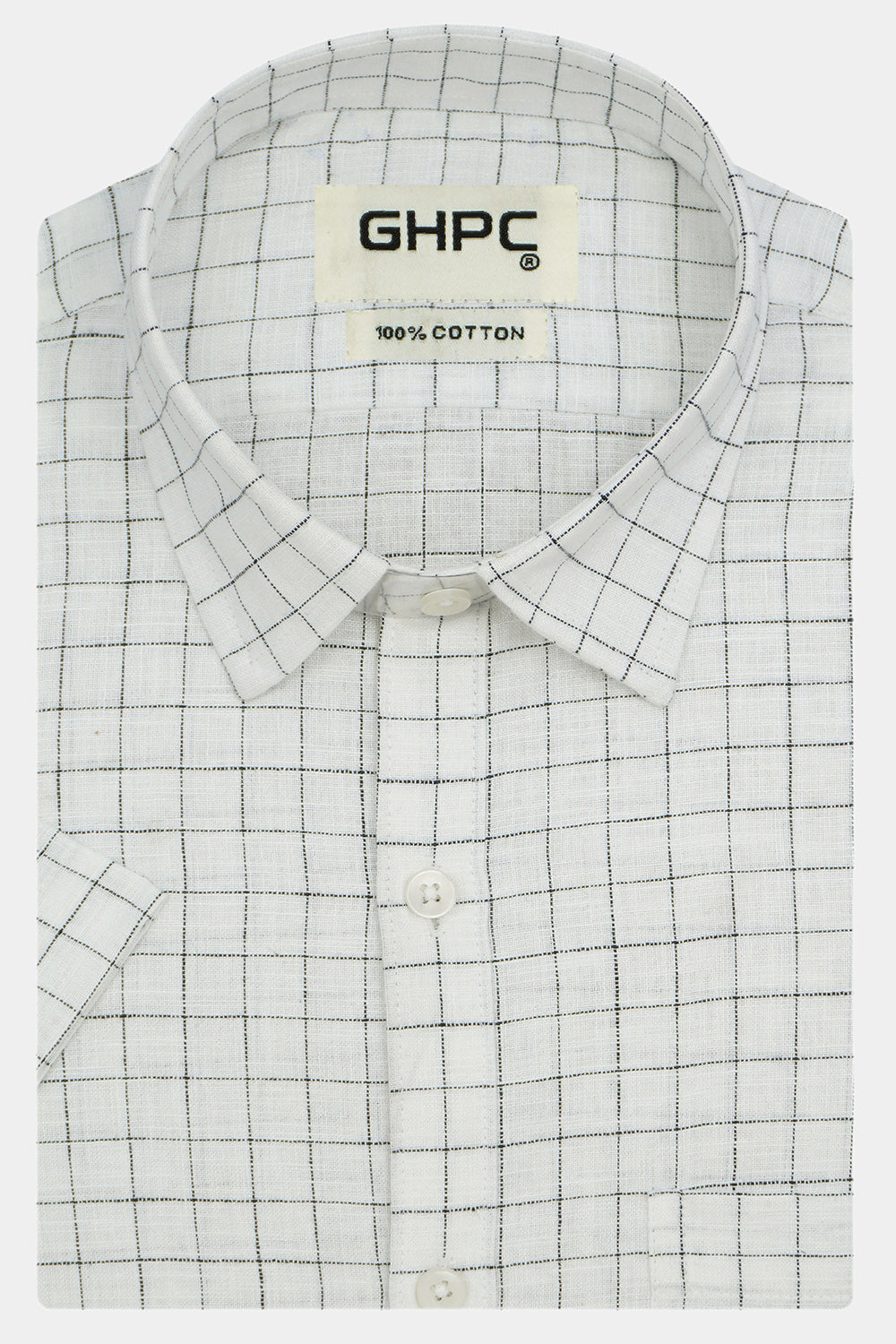 Men's 100% Cotton Checkered Half Sleeves Shirt (Grey)