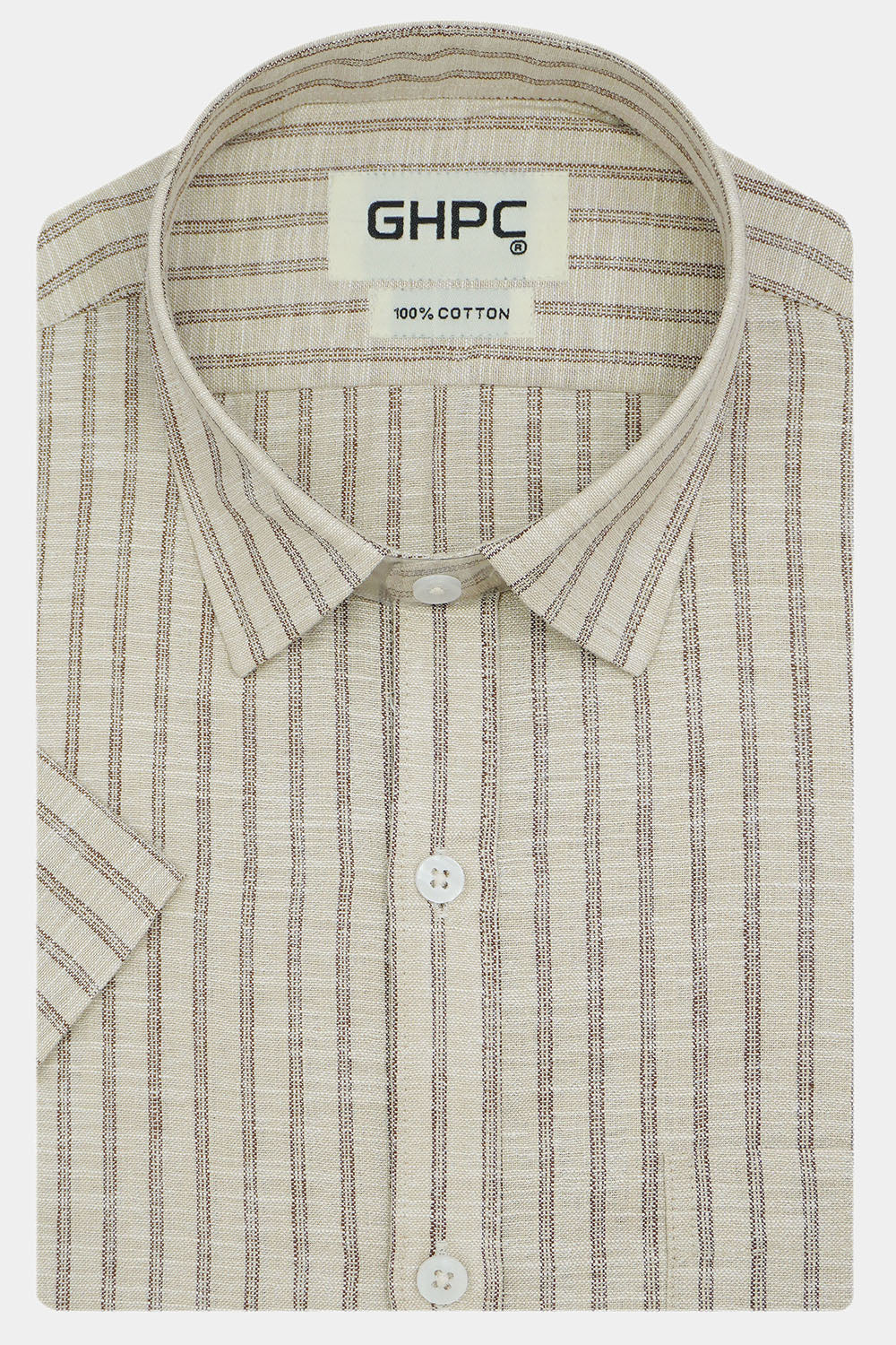 Men's 100% Cotton Striped Half Sleeves Shirt (Brown)