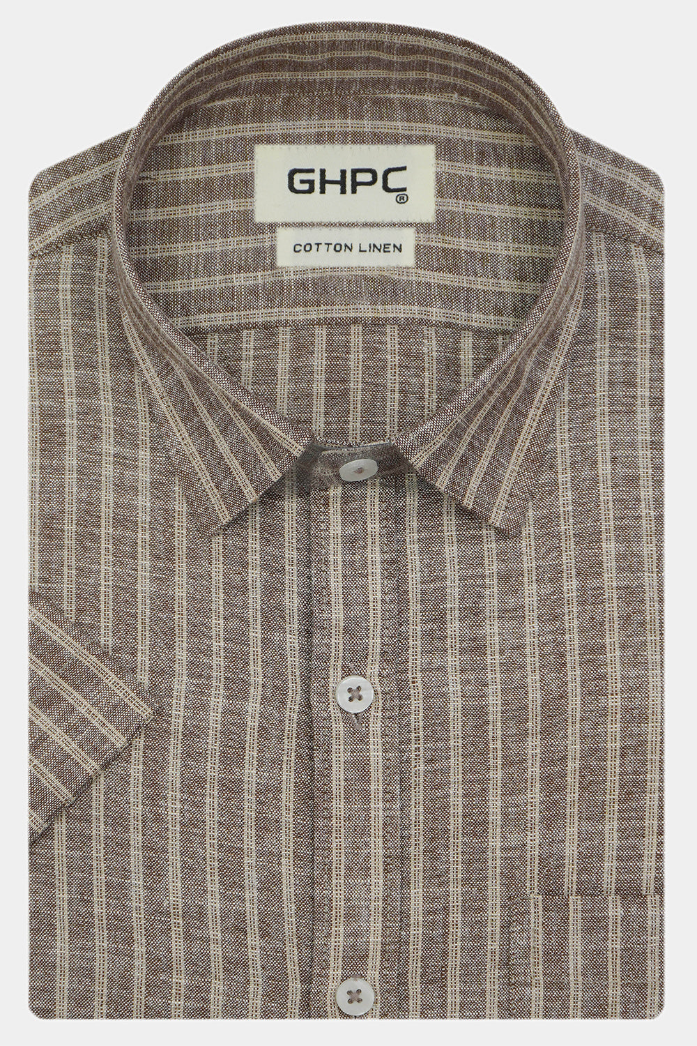 Men's 100% Cotton Striped Half Sleeves Shirt (Coffee)