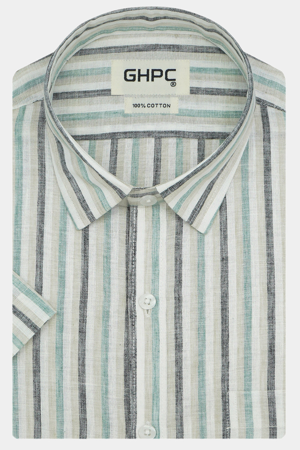 Men's 100% Cotton Striped Half Sleeves Shirt (Green)