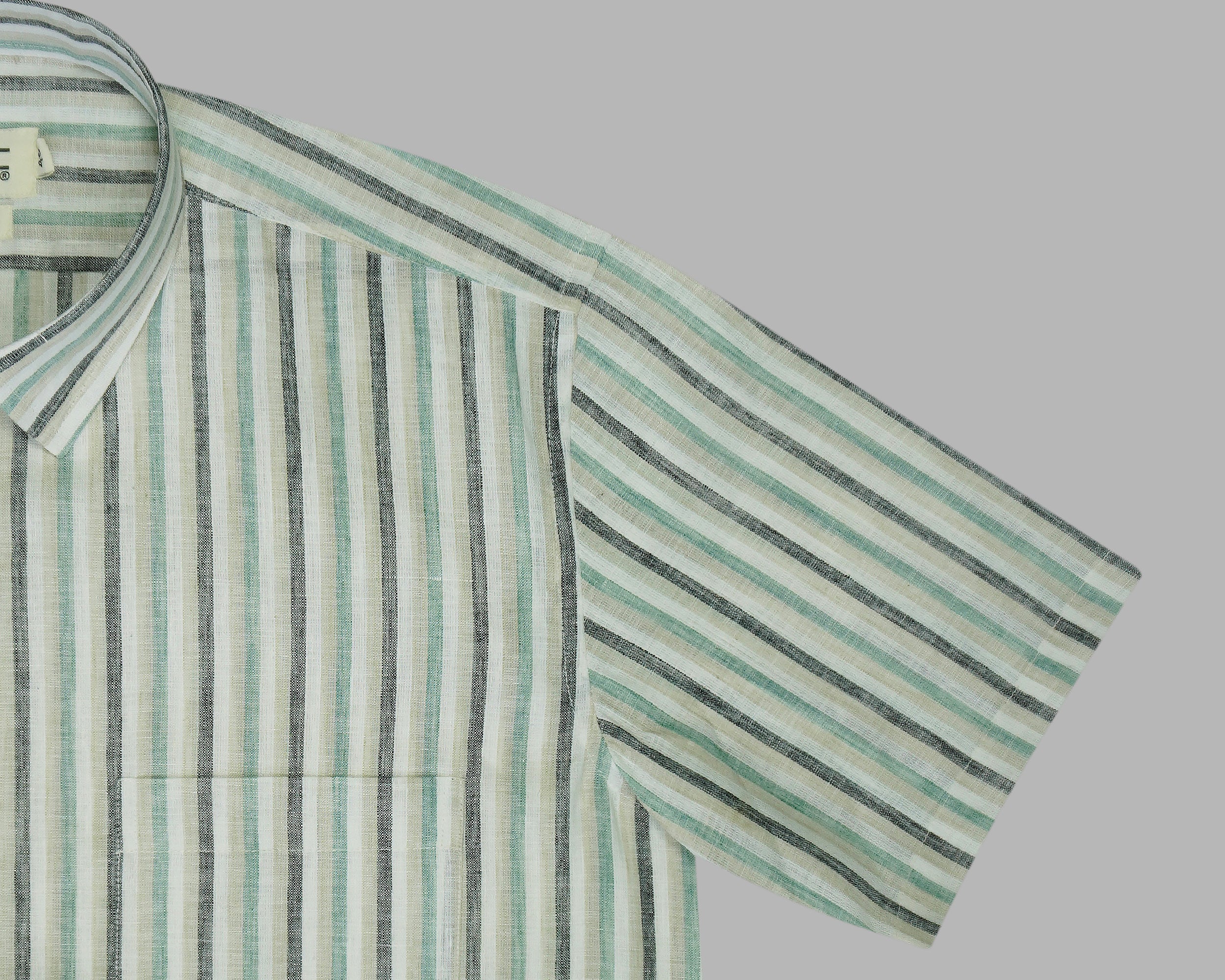 Men's 100% Cotton Striped Half Sleeves Shirt (Green)