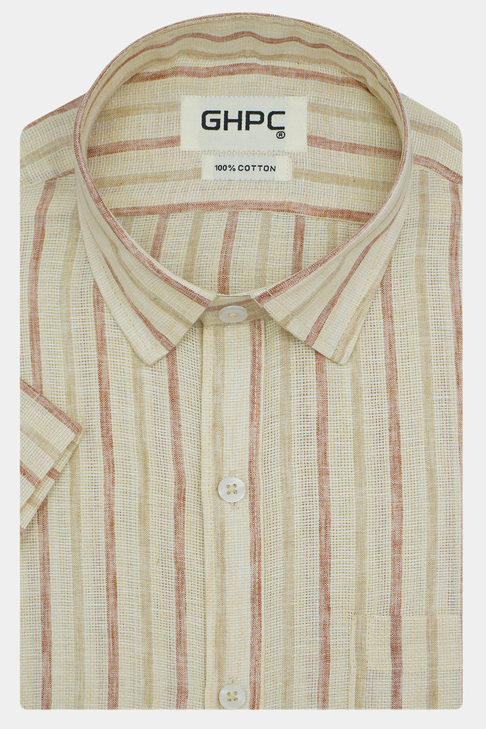 Men's 100% Cotton Striped Half Sleeves Shirt (Brown)