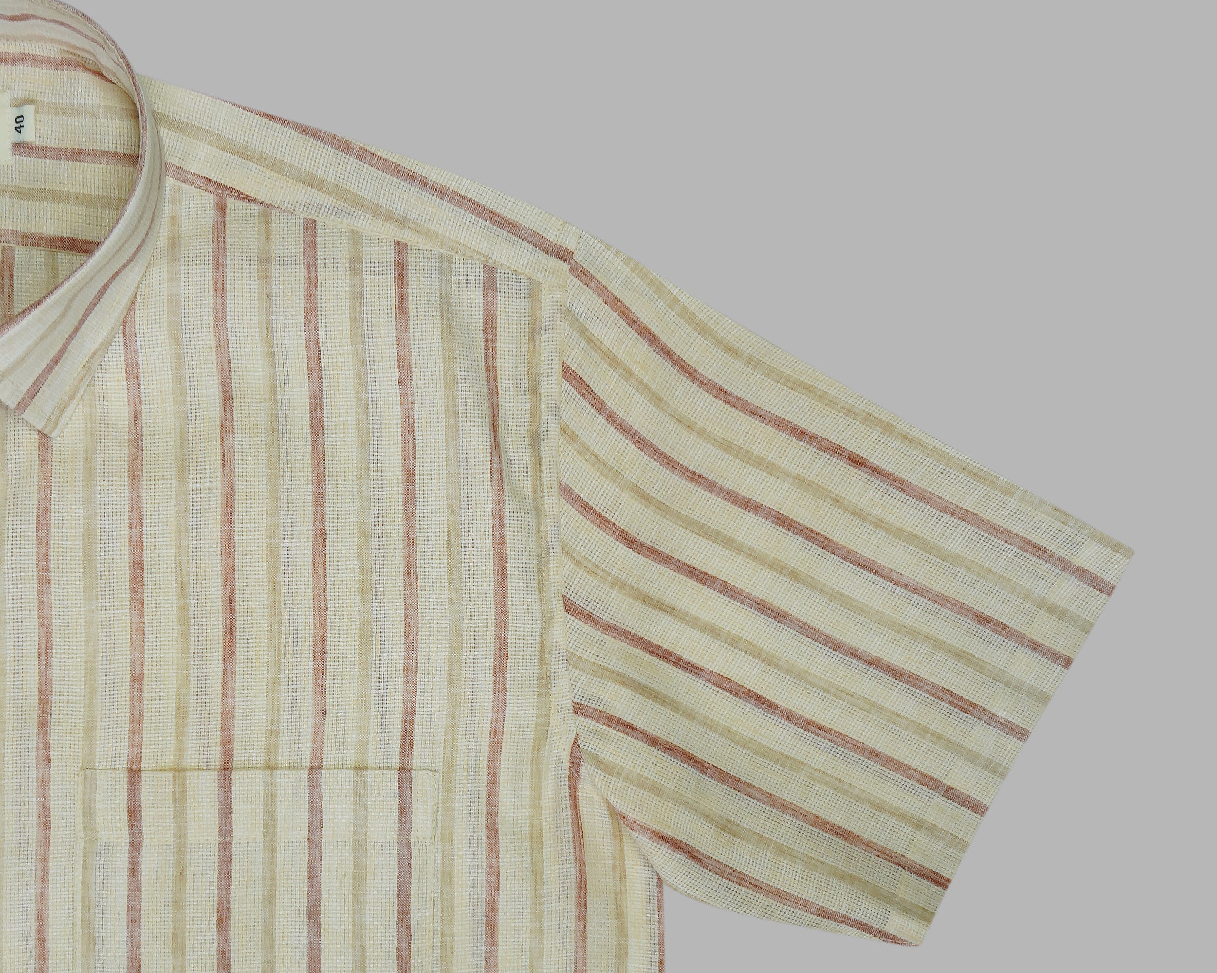 Men's 100% Cotton Striped Half Sleeves Shirt (Brown)