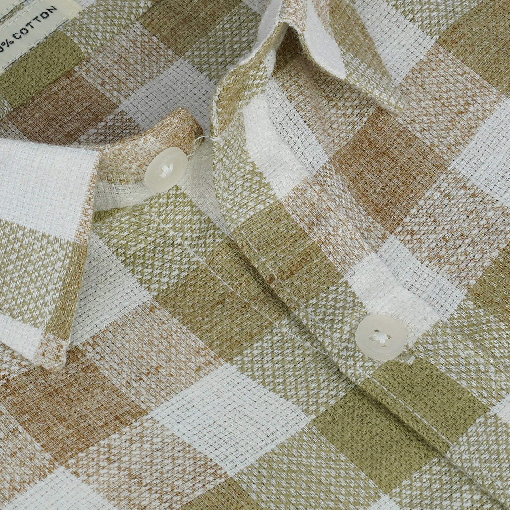 Men's 100% Cotton Checkered Half Sleeves Shirt (Khaki)