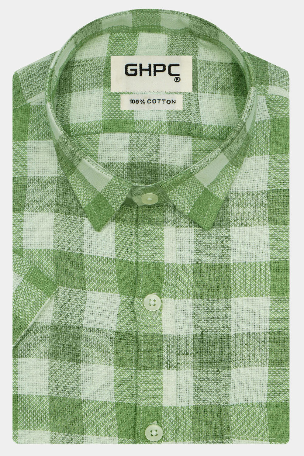 Men's 100% Cotton Checkered Half Sleeves Shirt (Green)