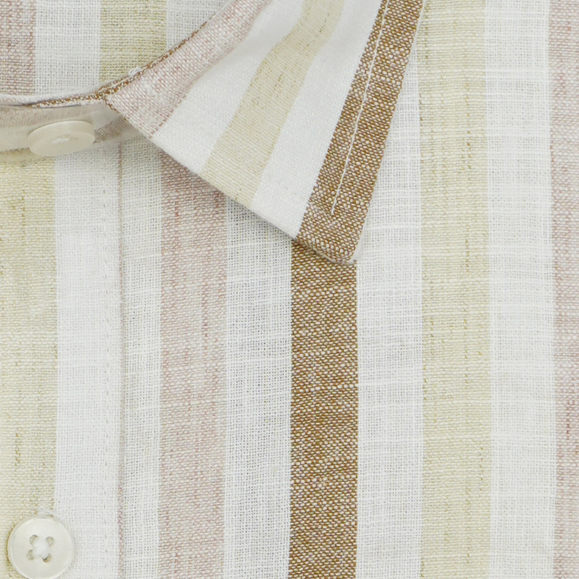 Men's Cotton Linen Striped Half Sleeves Shirt (Brown)