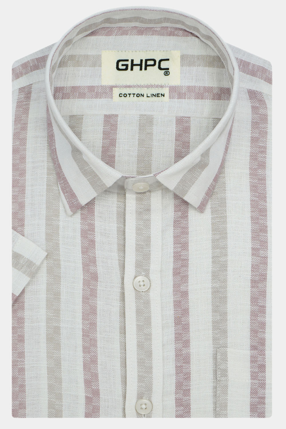 Men's Cotton Linen Striped Half Sleeves Shirt (Wine)
