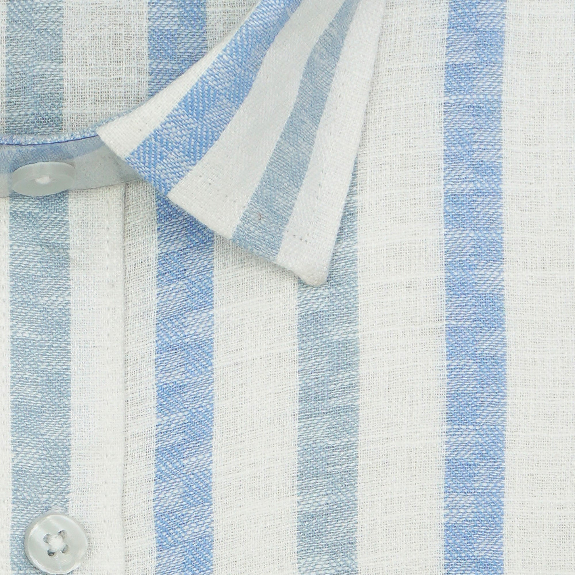 Men's Cotton Linen Striped Half Sleeves Shirt (Blue)