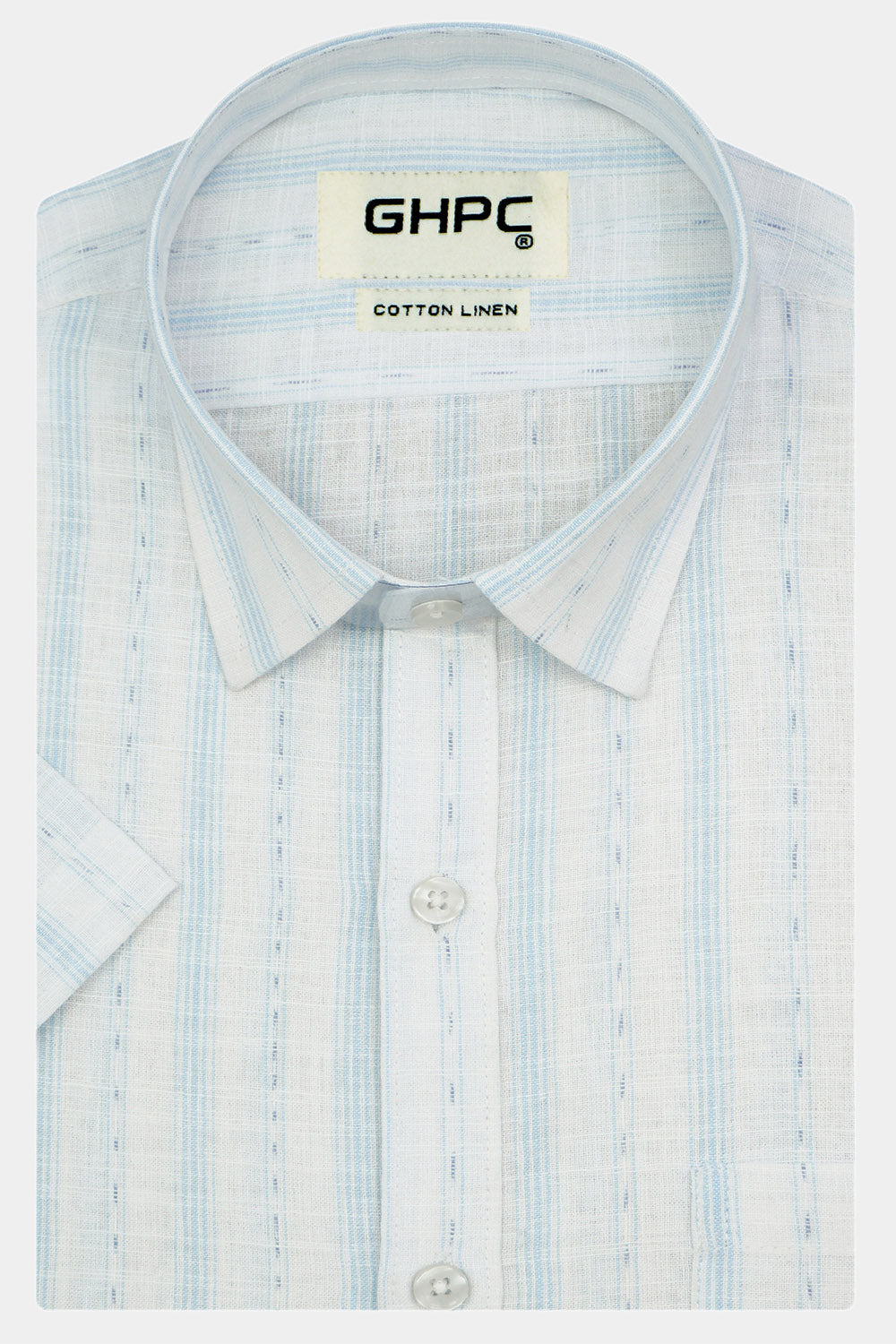 Men's Cotton Linen Striped Half Sleeves Shirt (White)