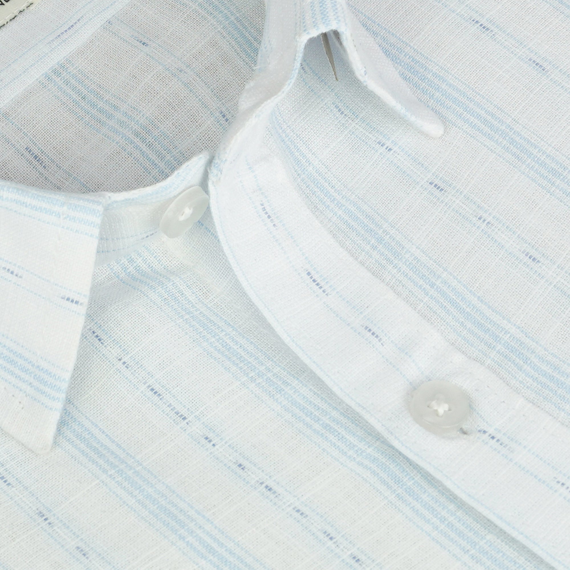 Men's Cotton Linen Striped Half Sleeves Shirt (White)