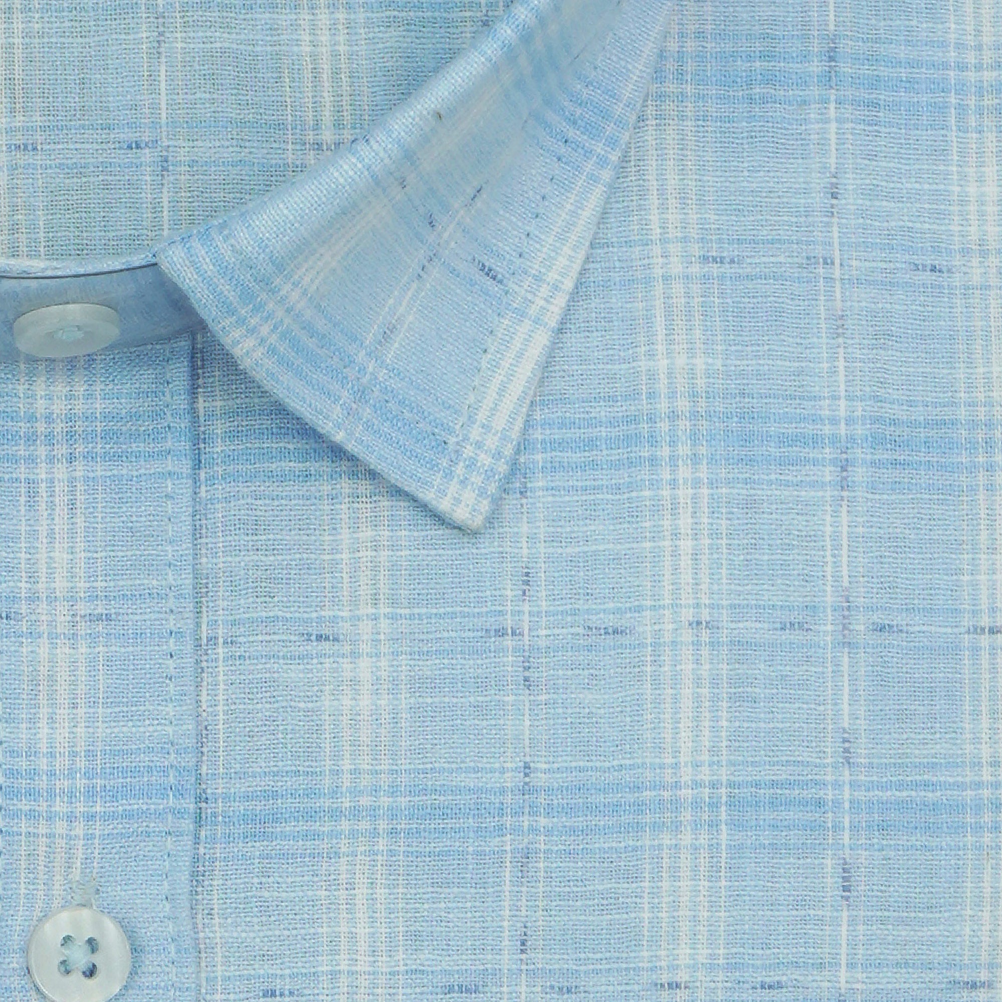 Men's Cotton Linen Checkered Half Sleeves Shirt (Blue)