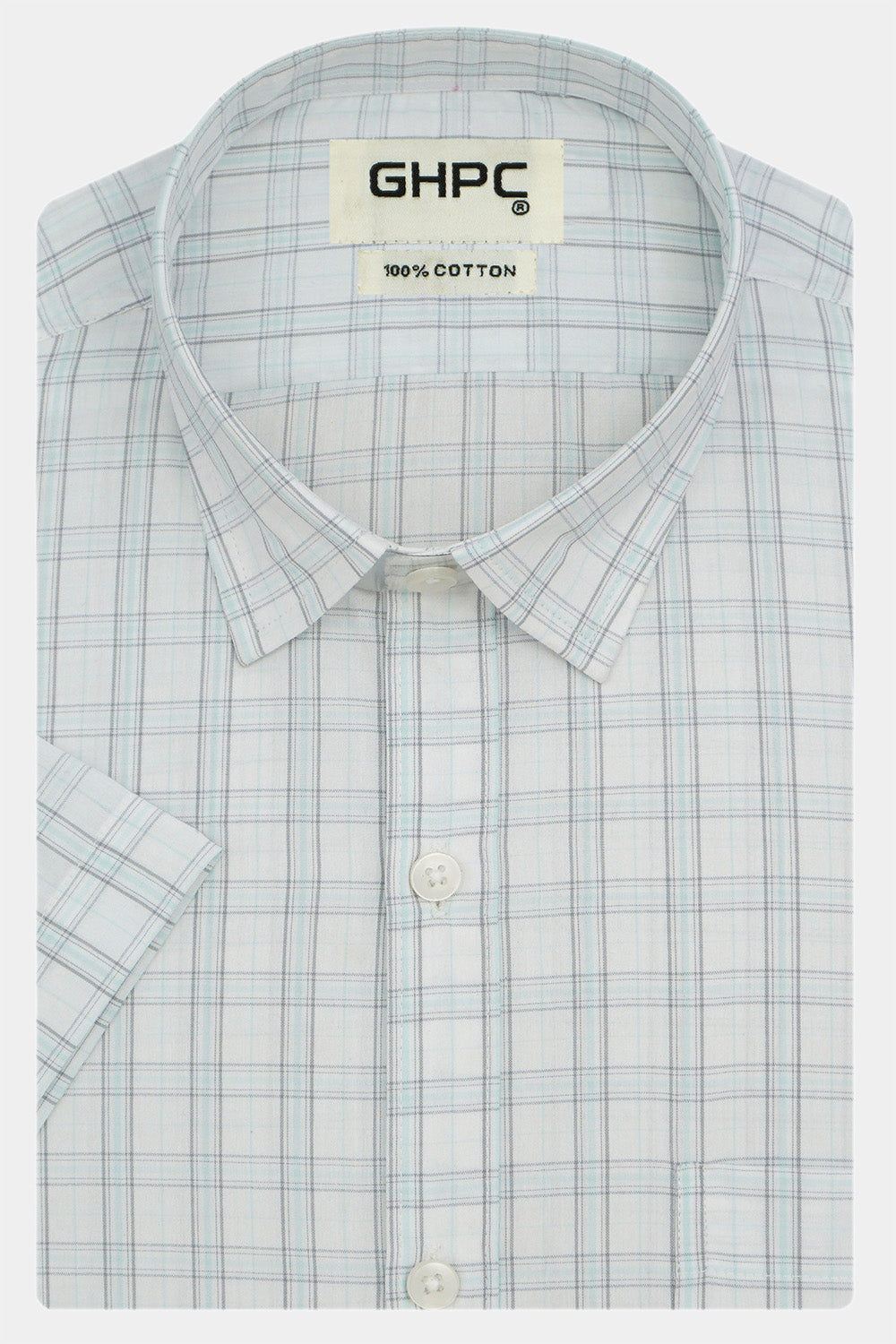 Men's 100% Cotton Checkered Half Sleeves Shirt (White)