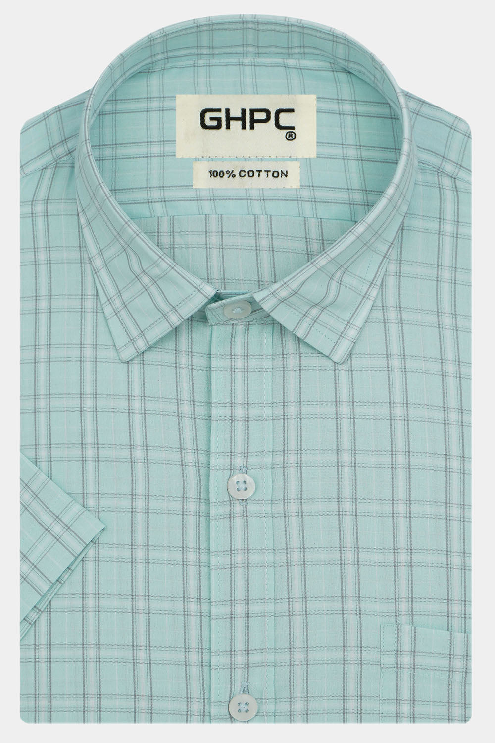 Men's 100% Cotton Checkered Half Sleeves Shirt (Sea Green)
