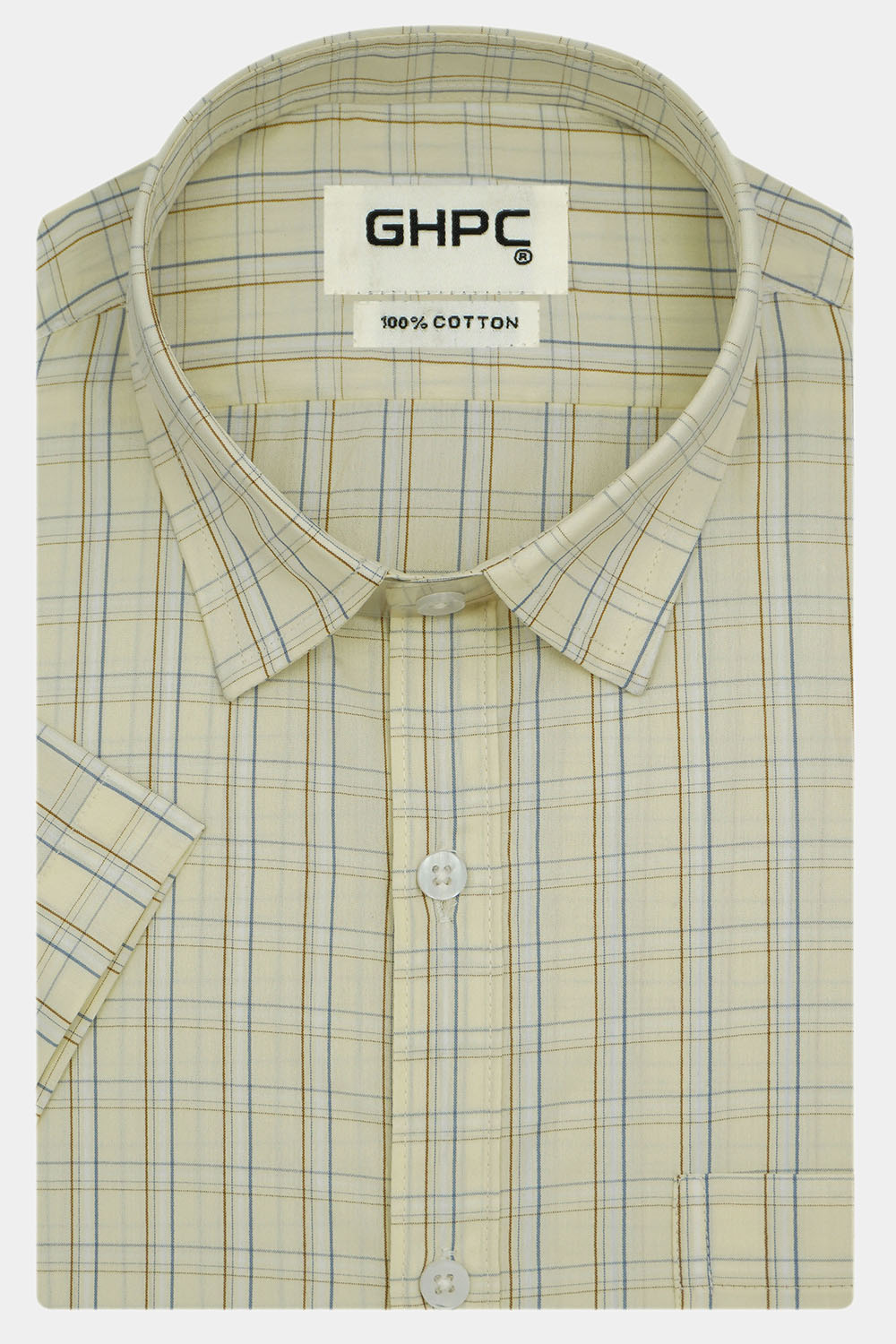 Men's 100% Cotton Checkered Half Sleeves Shirt (Yellow)