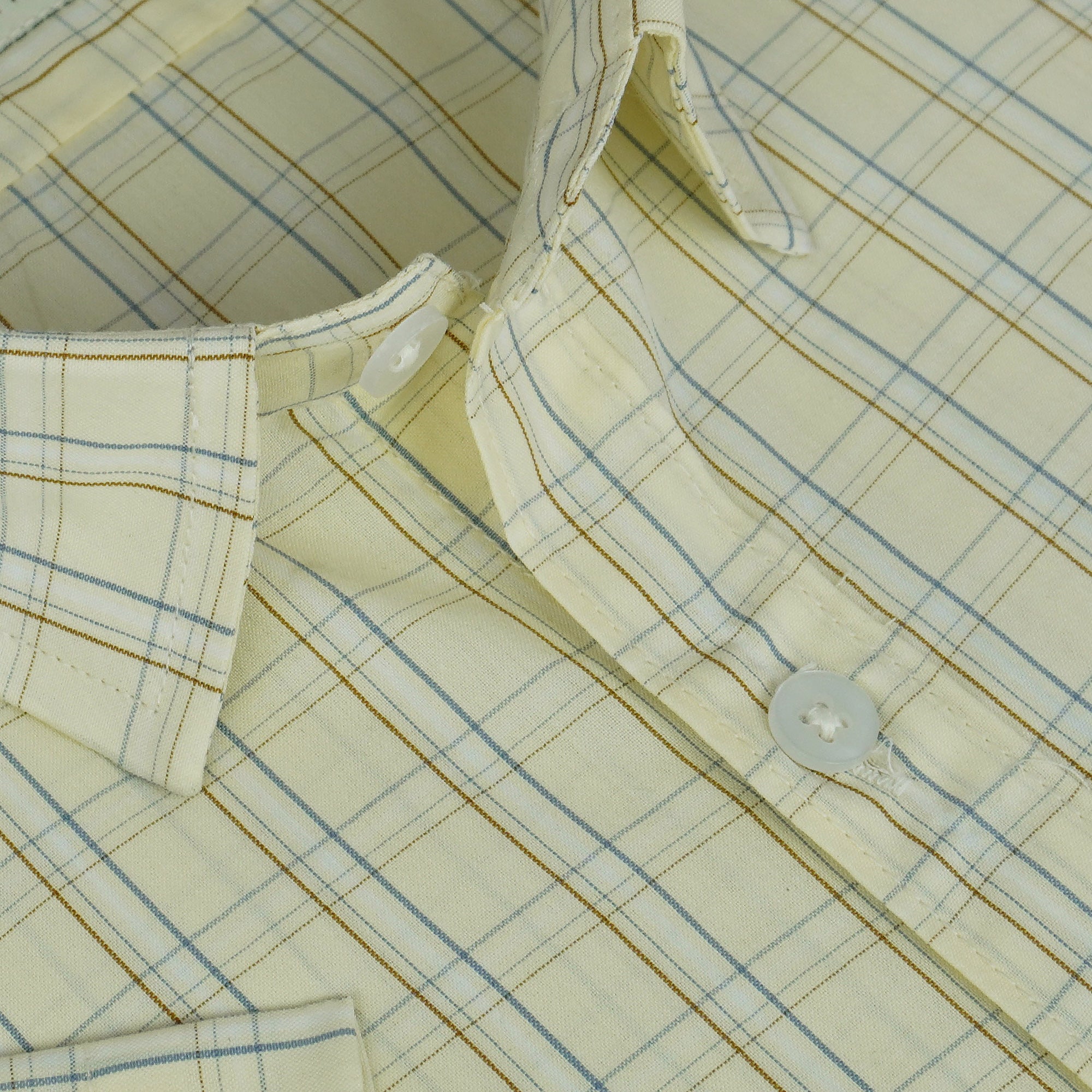Men's 100% Cotton Checkered Half Sleeves Shirt (Yellow)
