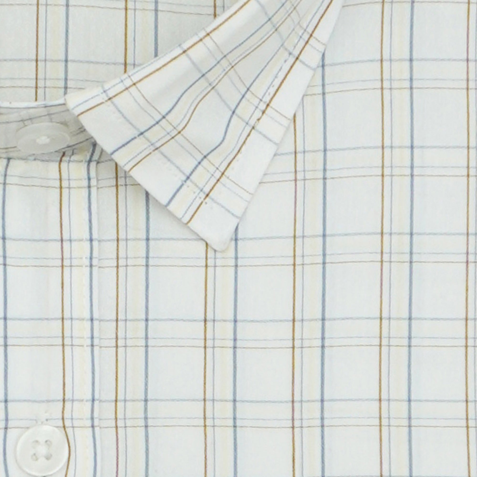 Men's 100% Cotton Checkered Half Sleeves Shirt (Cream (Off White))