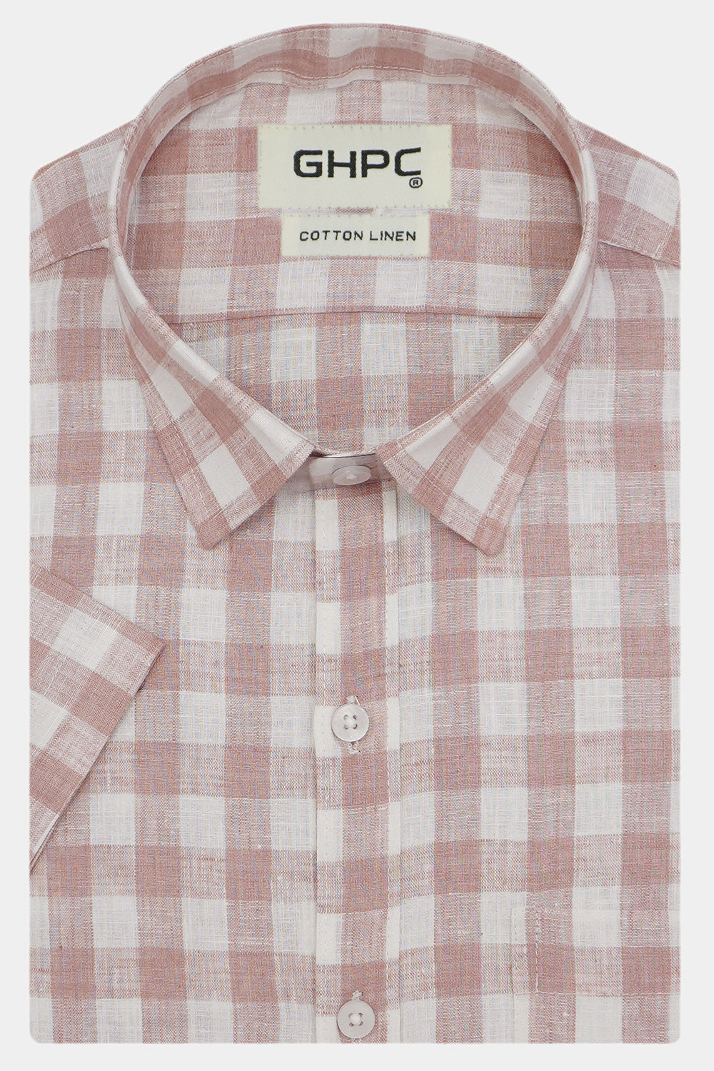 Men's Cotton Linen Checkered Half Sleeves Shirt (Brown)