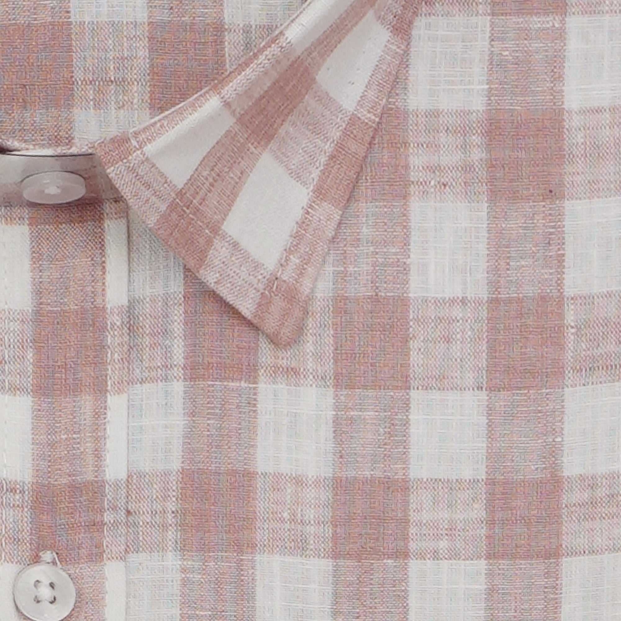 Men's Cotton Linen Checkered Half Sleeves Shirt (Brown)