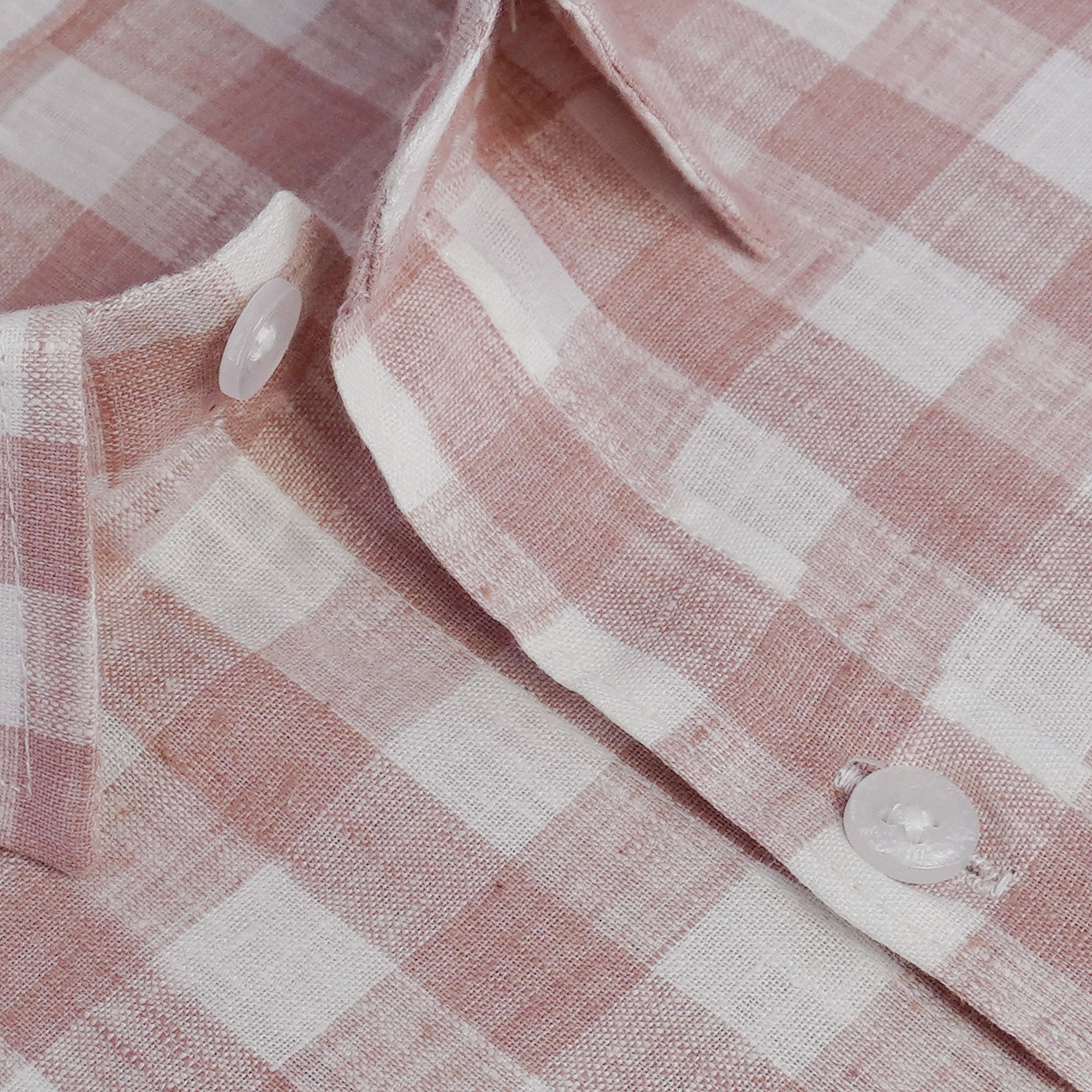 Men's Cotton Linen Checkered Half Sleeves Shirt (Brown)