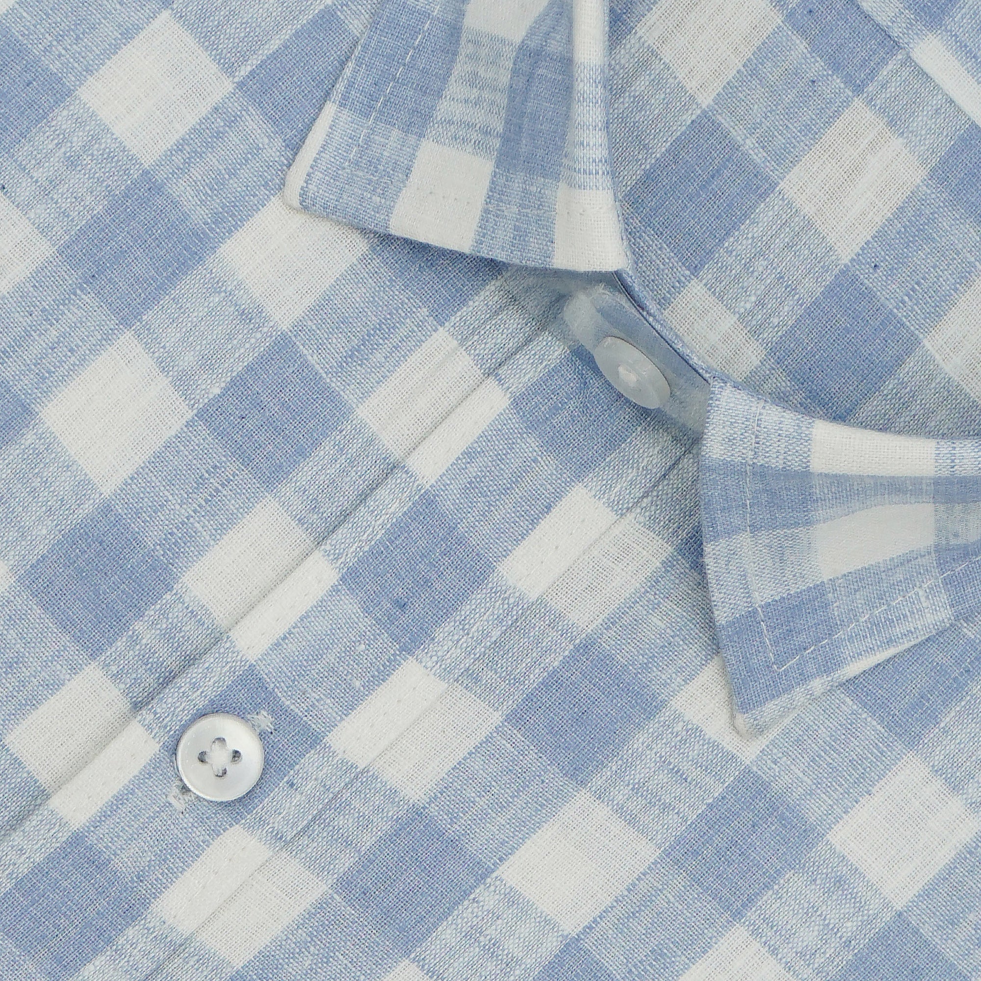 Men's Cotton Linen Checkered Half Sleeves Shirt (Blue)