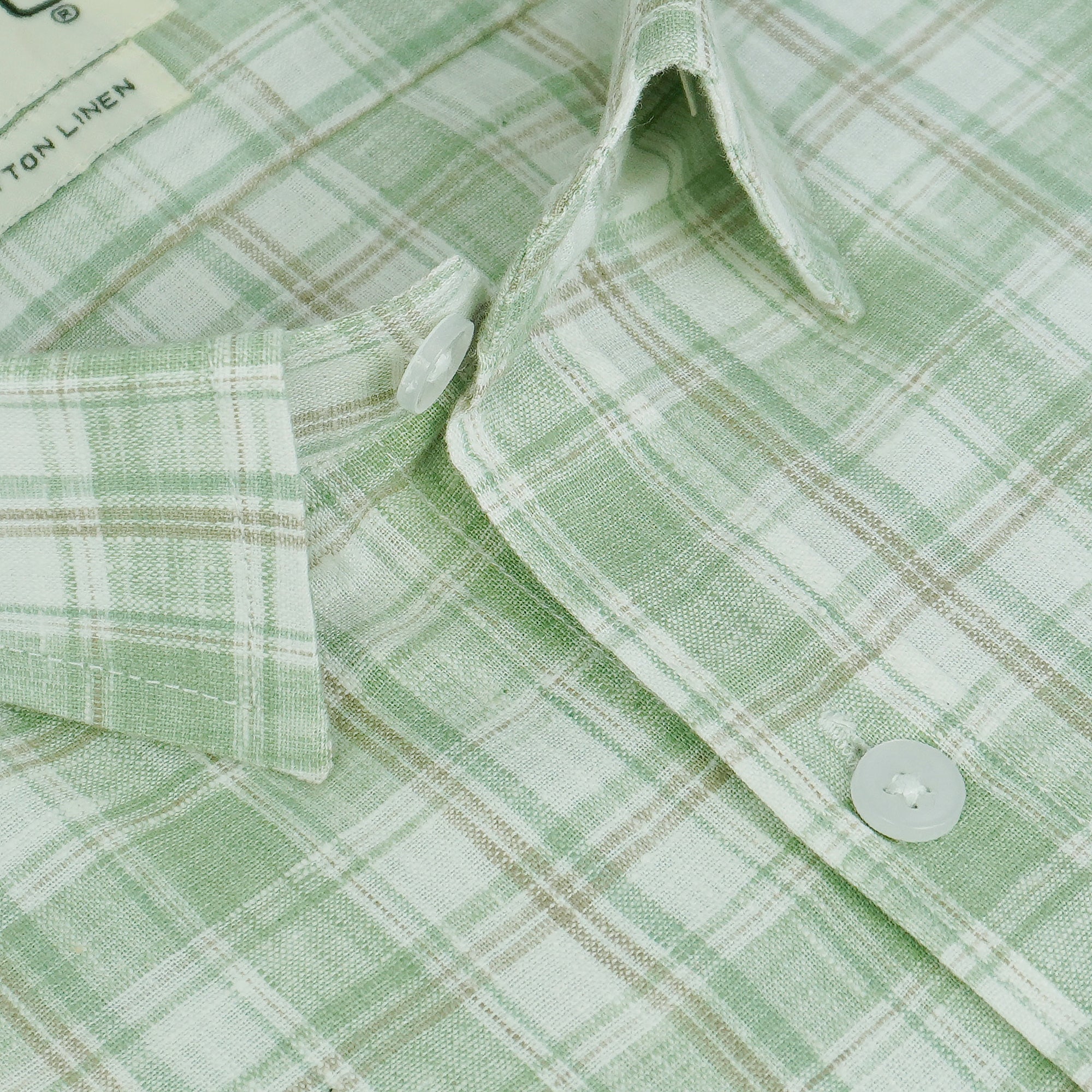 Men's Cotton Linen Checkered Half Sleeves Shirt (Green)