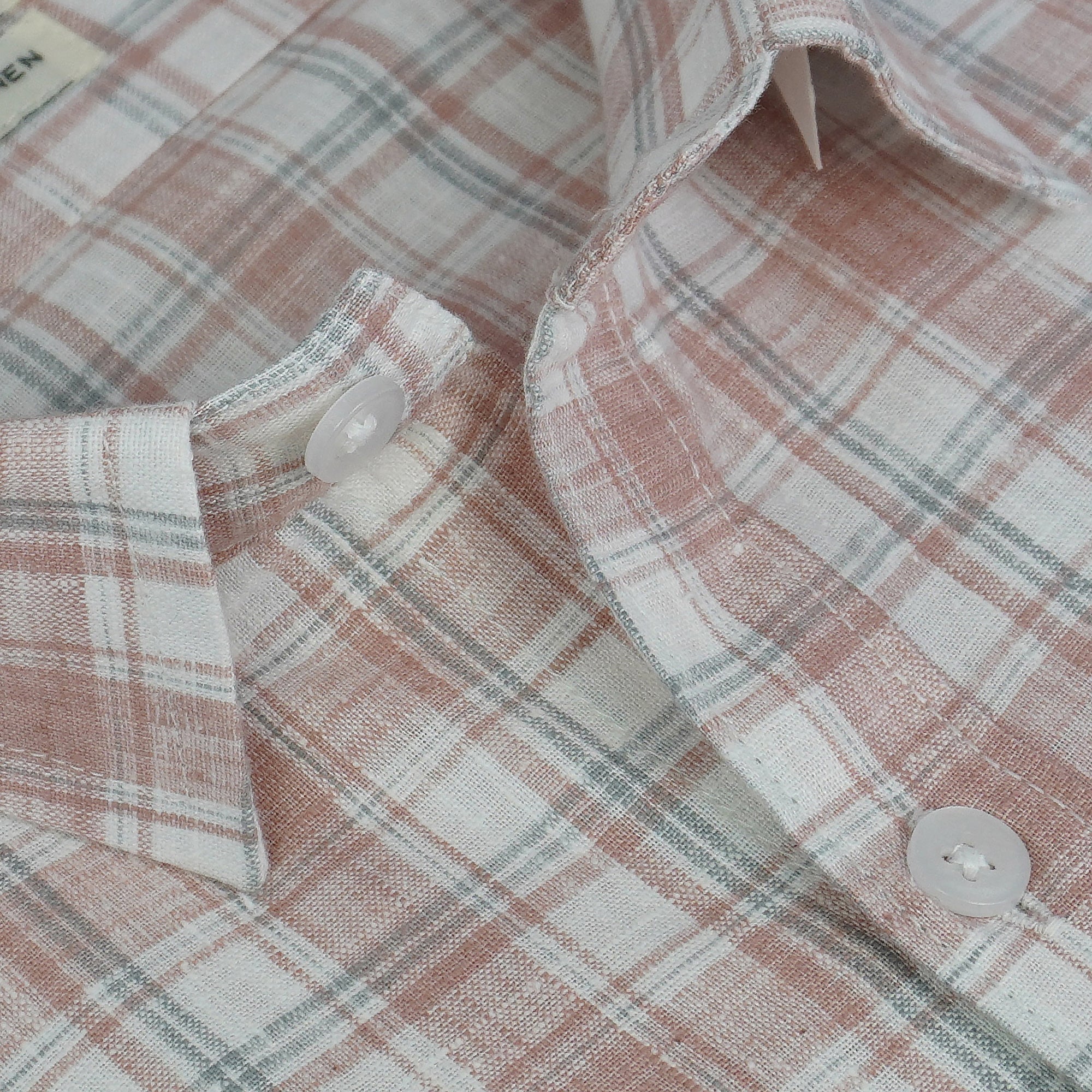 Men's Cotton Linen Checkered Half Sleeves Shirt (Brown)