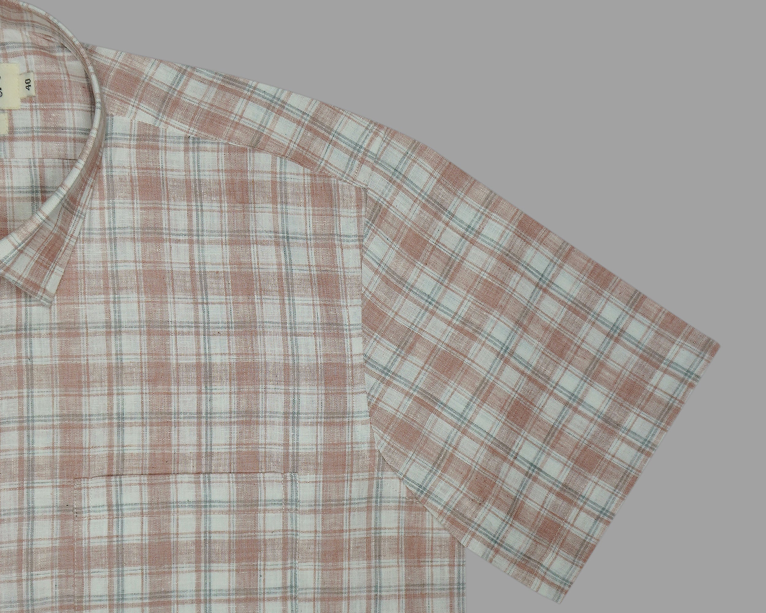 Men's Cotton Linen Checkered Half Sleeves Shirt (Brown)