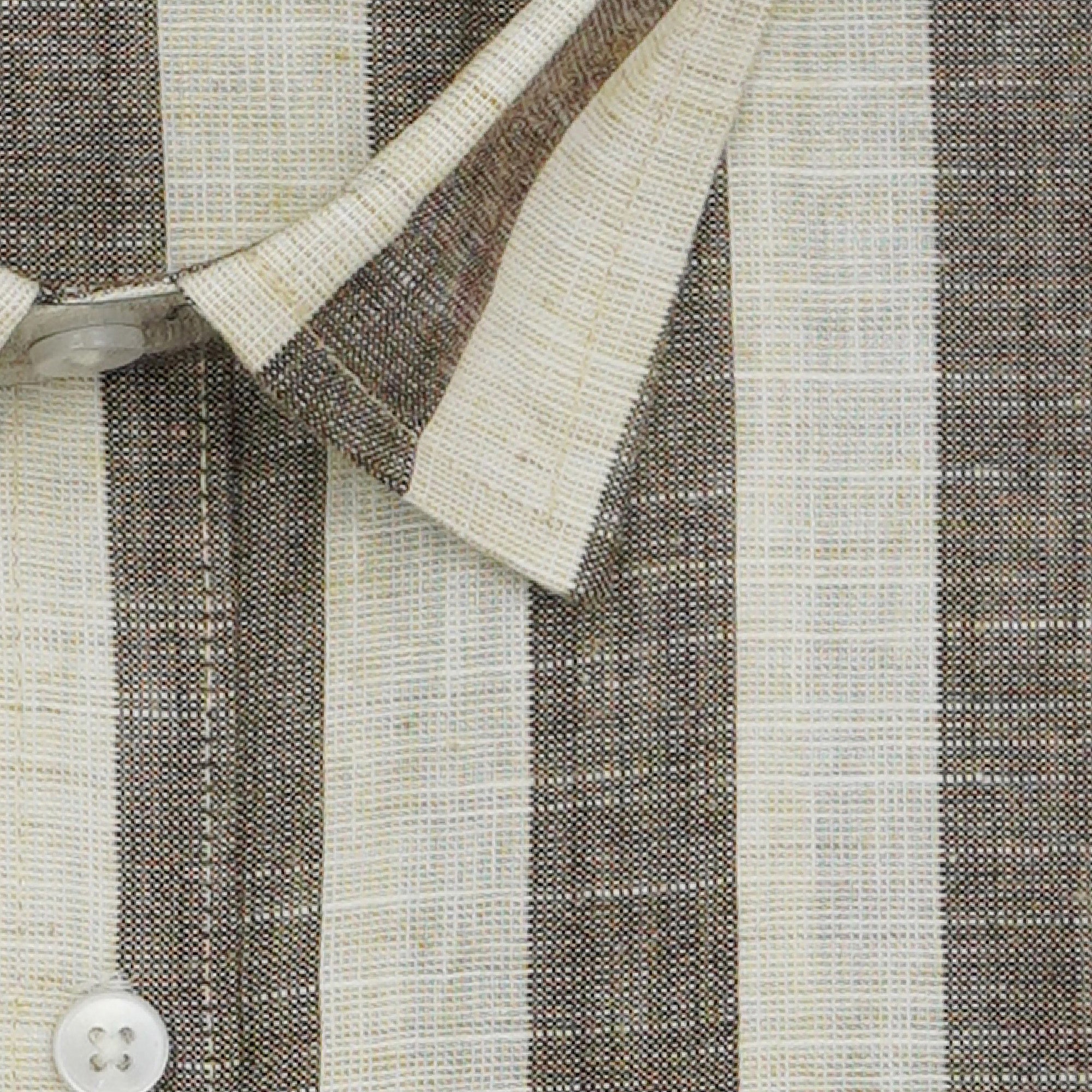 Men's Cotton Linen Striped Half Sleeves Shirts (Khaki)