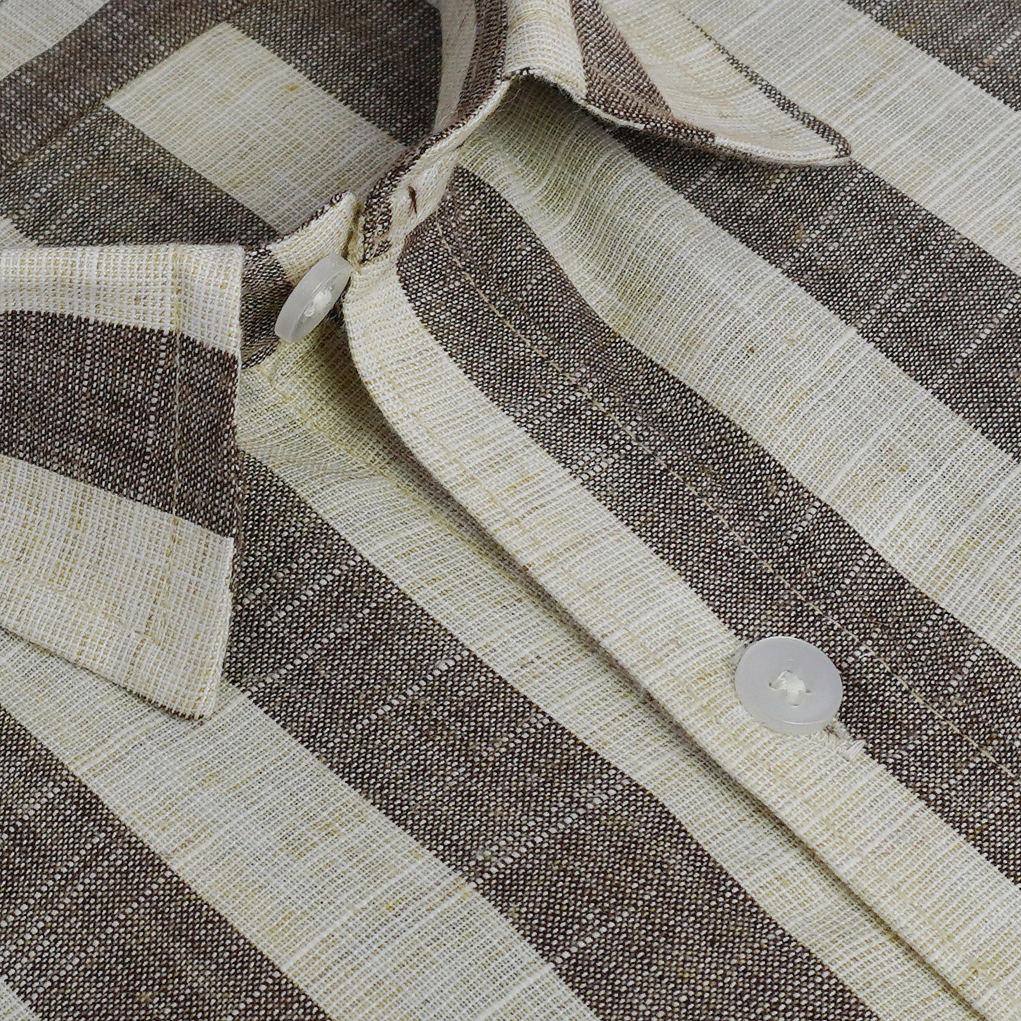 Men's Cotton Linen Striped Half Sleeves Shirts (Khaki)