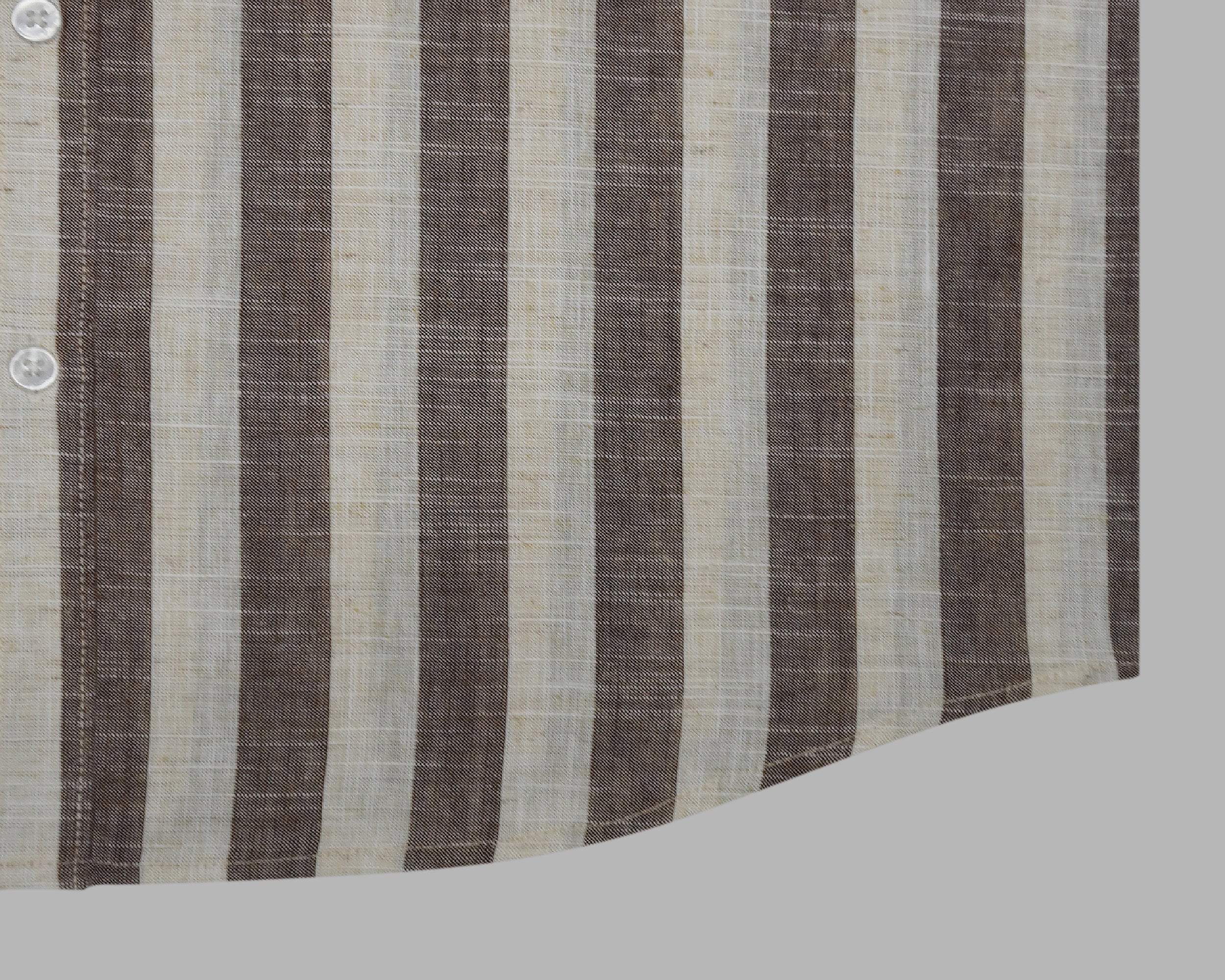 Men's Cotton Linen Striped Half Sleeves Shirts (Khaki)