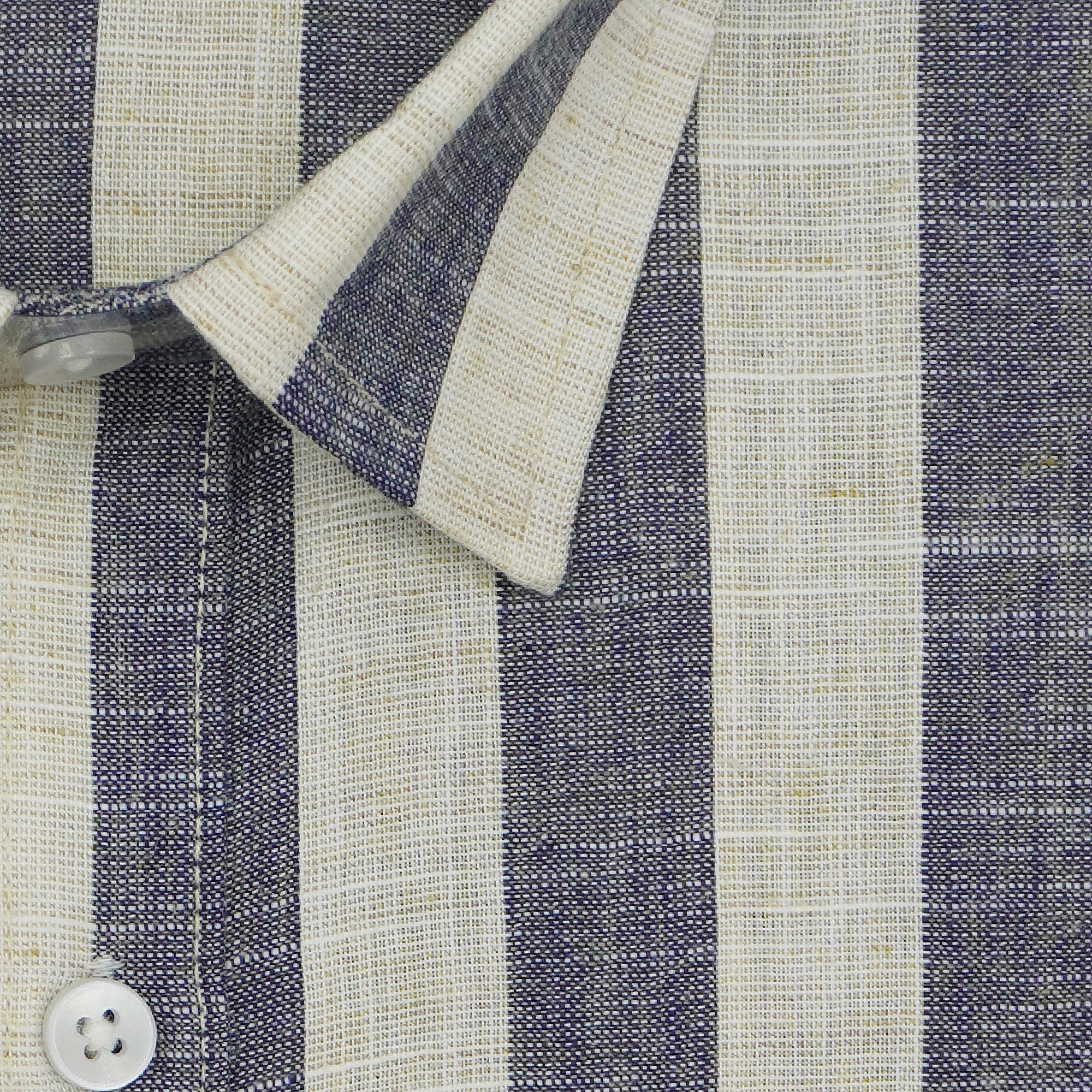 Men's Cotton Linen Striped Half Sleeves Shirts (Blue)