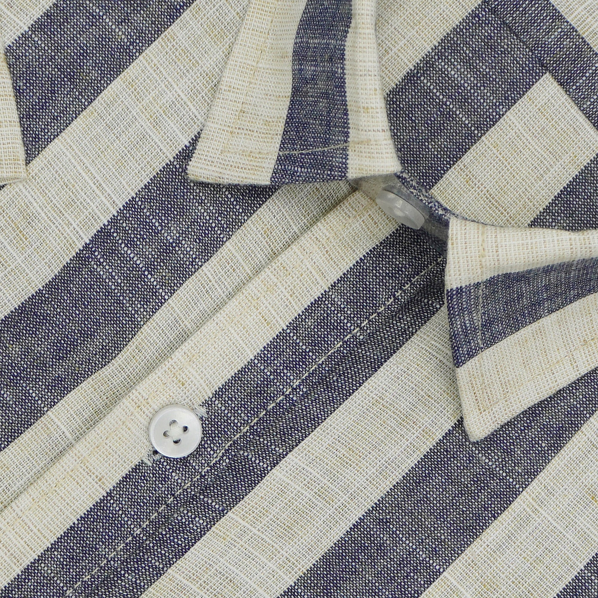Men's Cotton Linen Striped Half Sleeves Shirts (Blue)