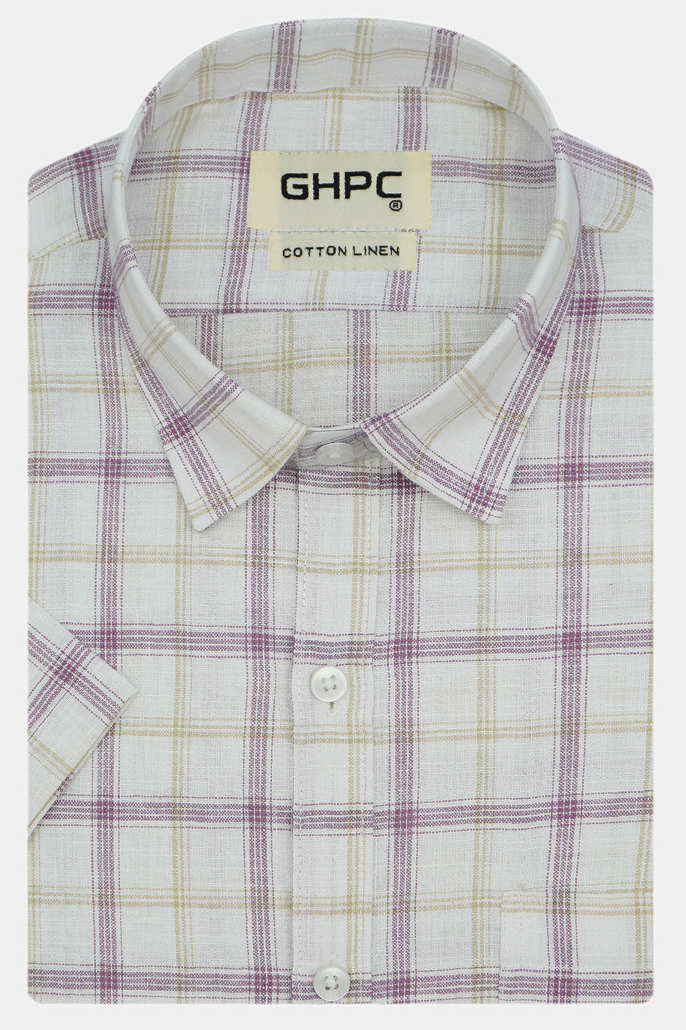 Men's Cotton Linen Checkered Half Sleeves Shirt (Wine)