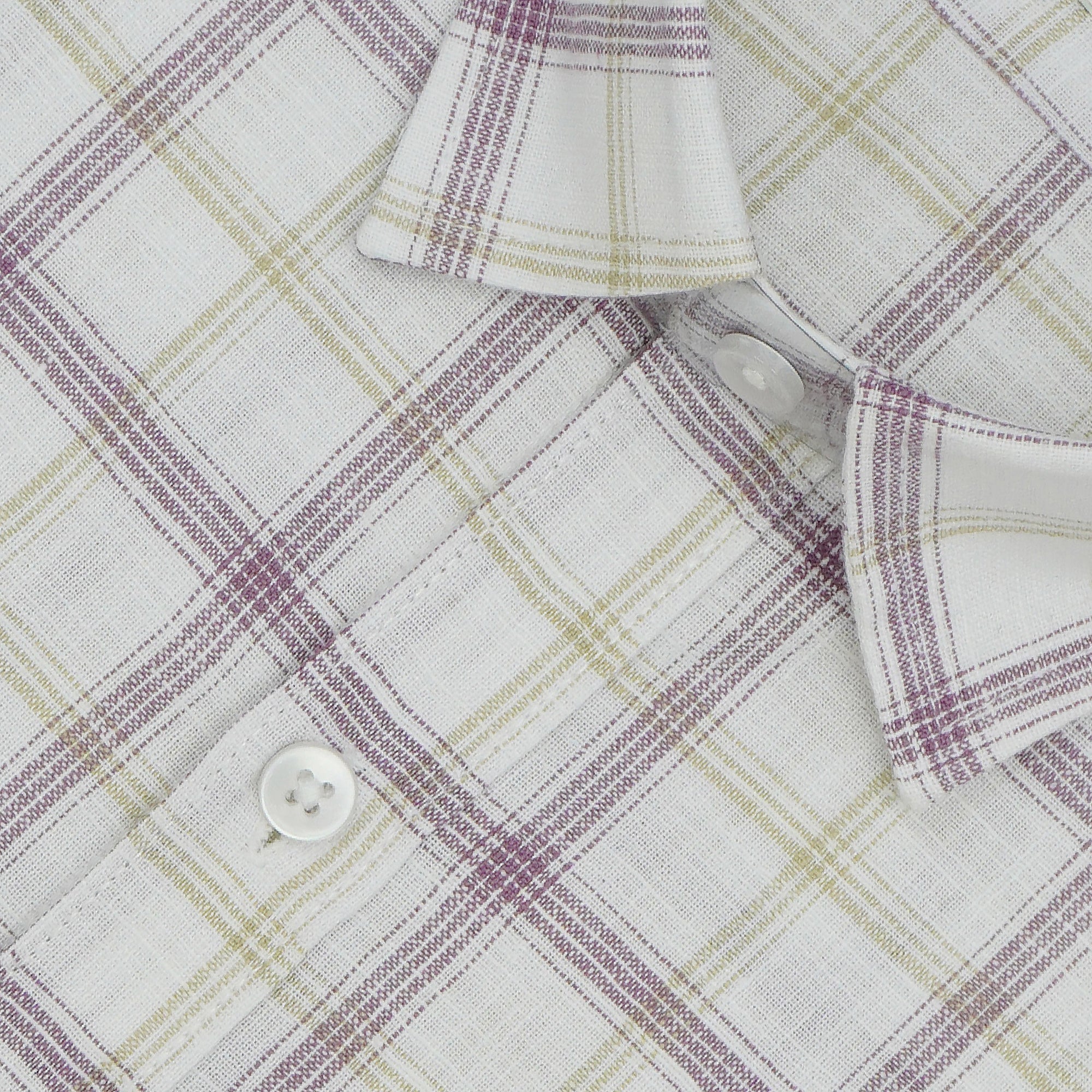 Men's Cotton Linen Checkered Half Sleeves Shirt (Wine)
