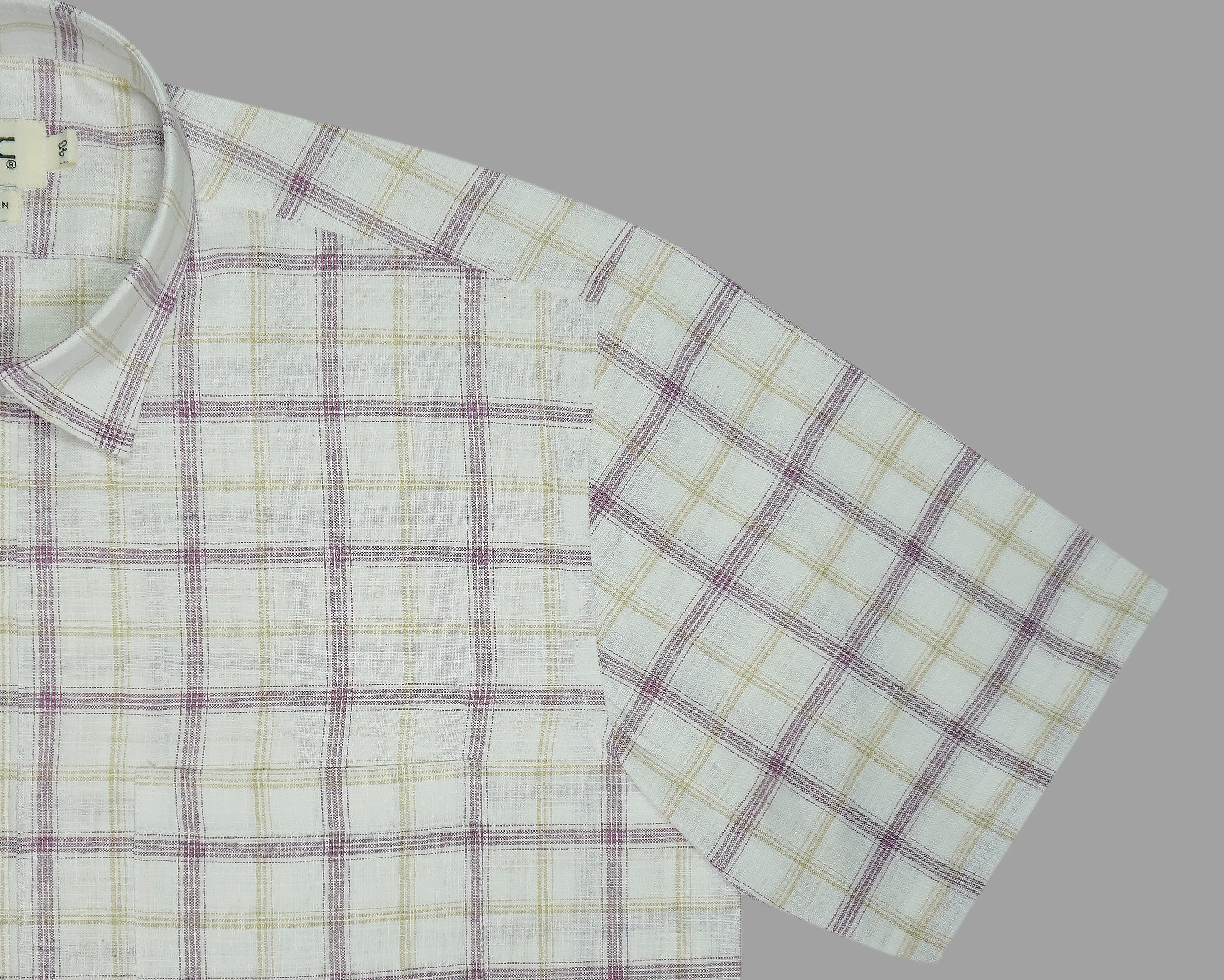 Men's Cotton Linen Checkered Half Sleeves Shirt (Wine)