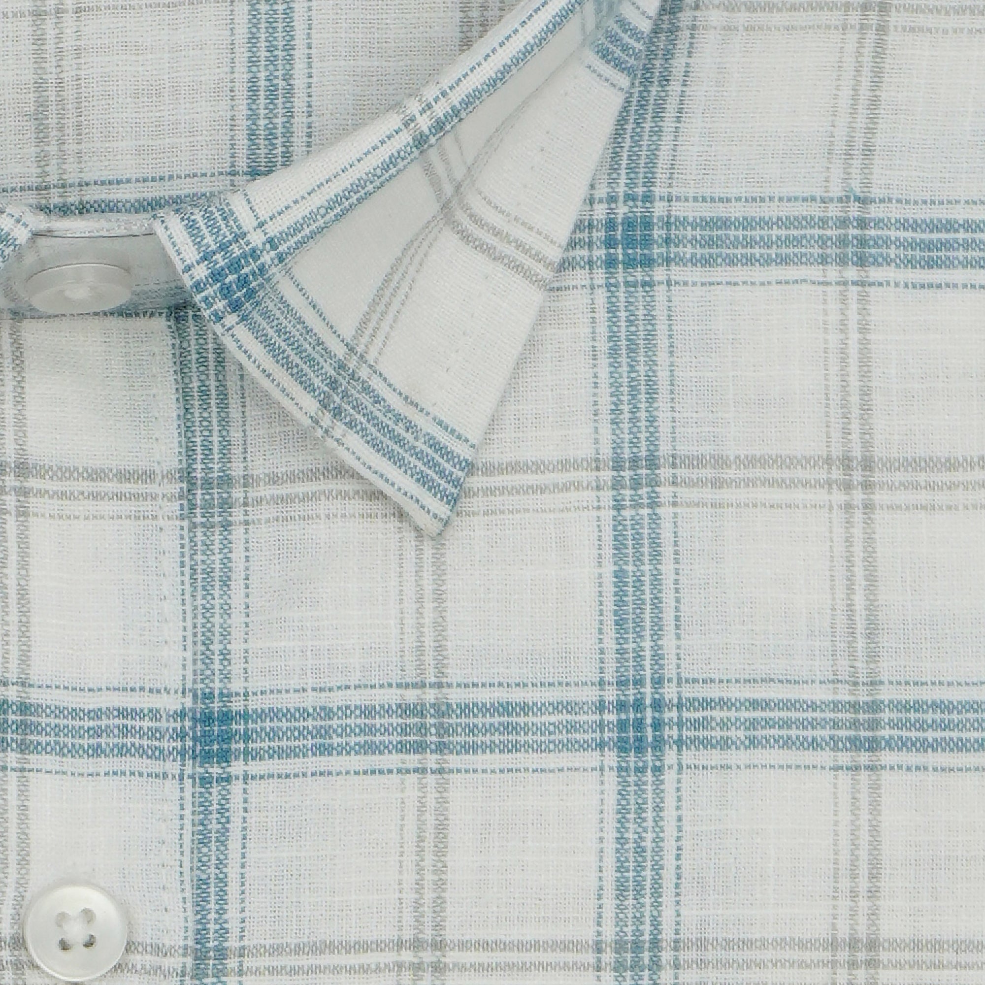 Men's Cotton Linen Checkered Half Sleeves Shirt (Blue)