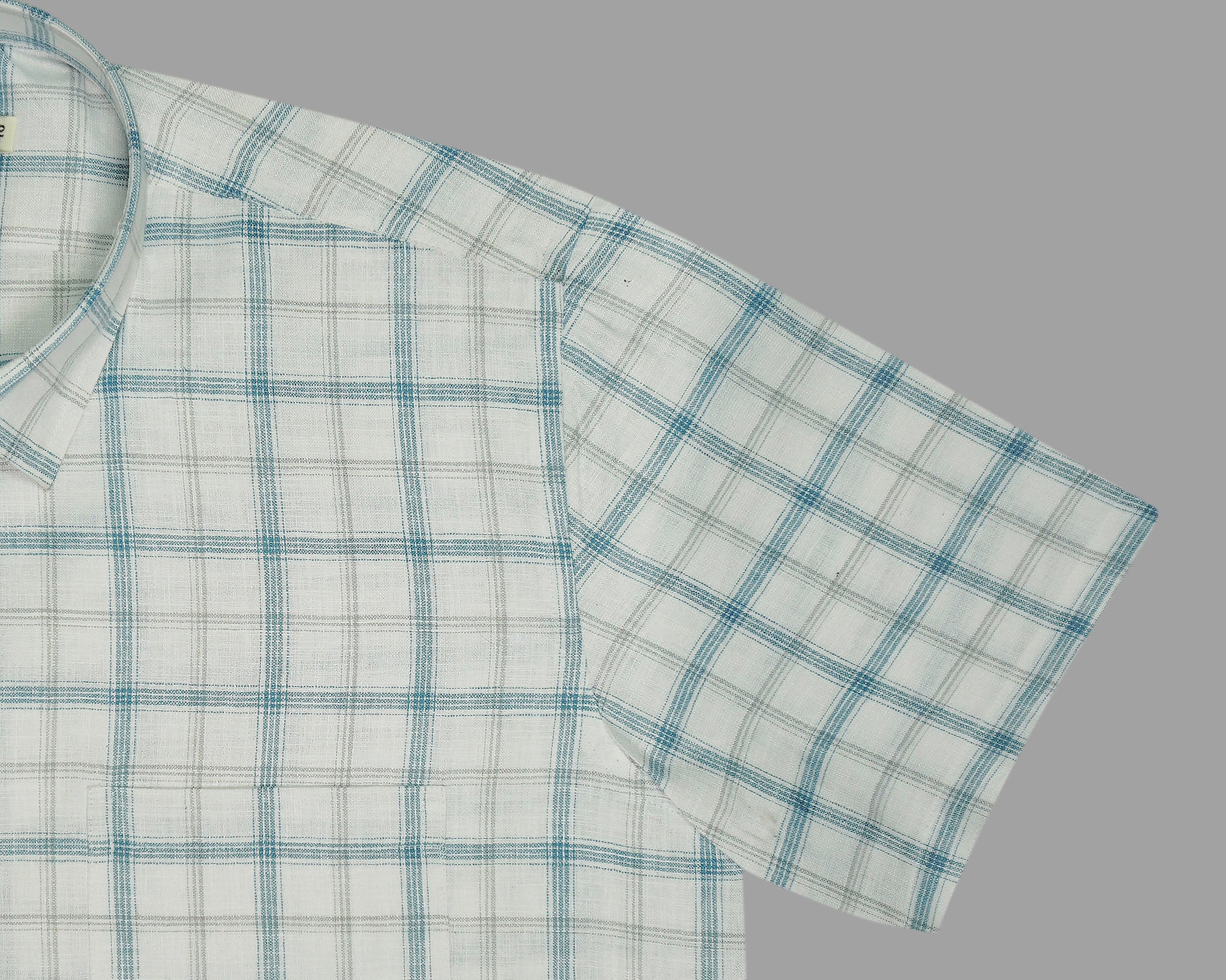 Men's Cotton Linen Checkered Half Sleeves Shirt (Blue)